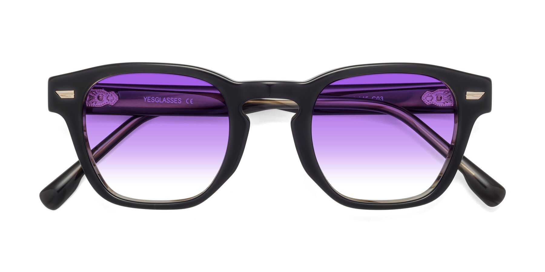 Folded Front of 1421 in Black-Stripe Brown with Purple Gradient Lenses