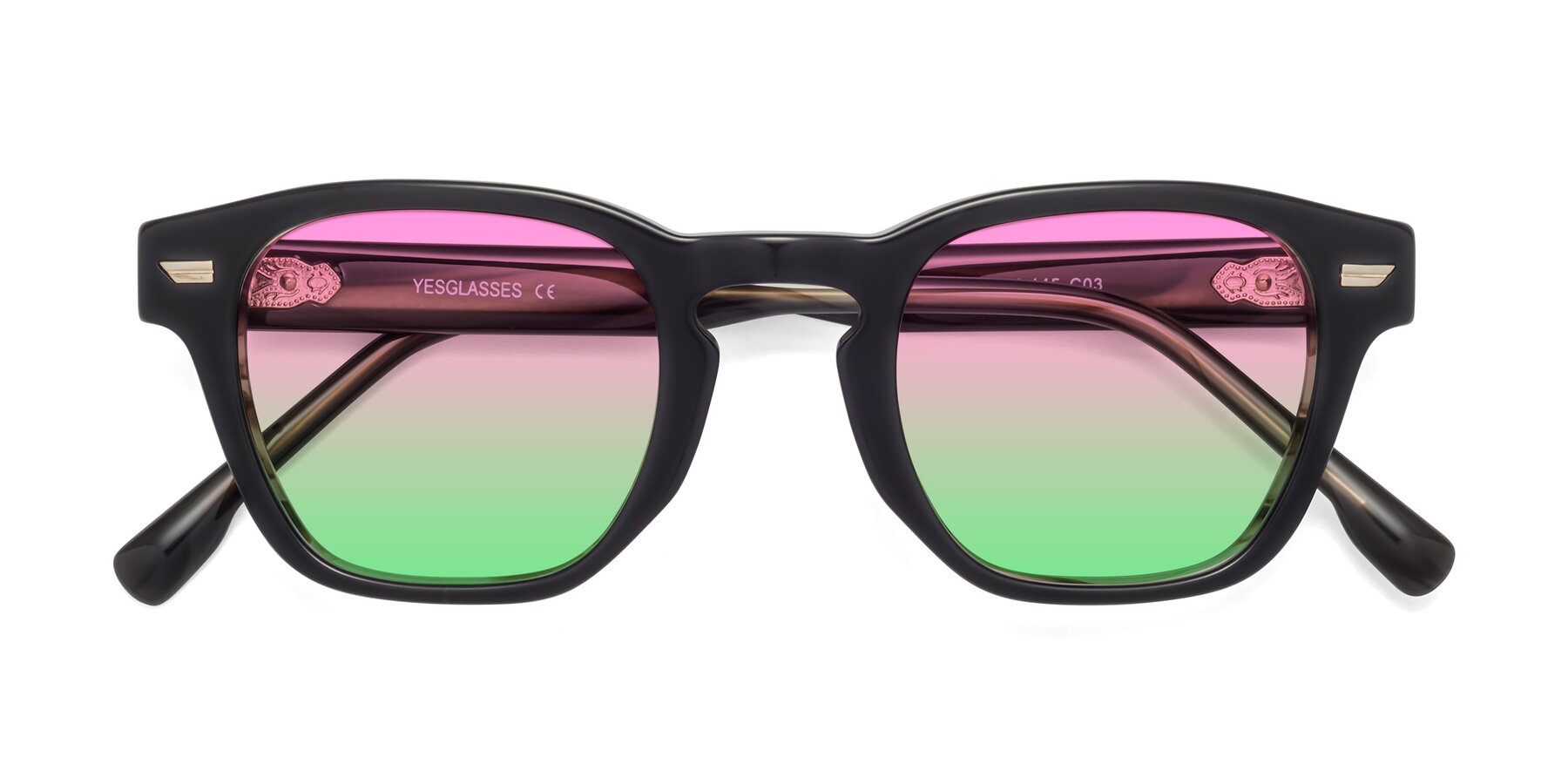 Folded Front of 1421 in Black-Stripe Brown with Pink / Green Gradient Lenses