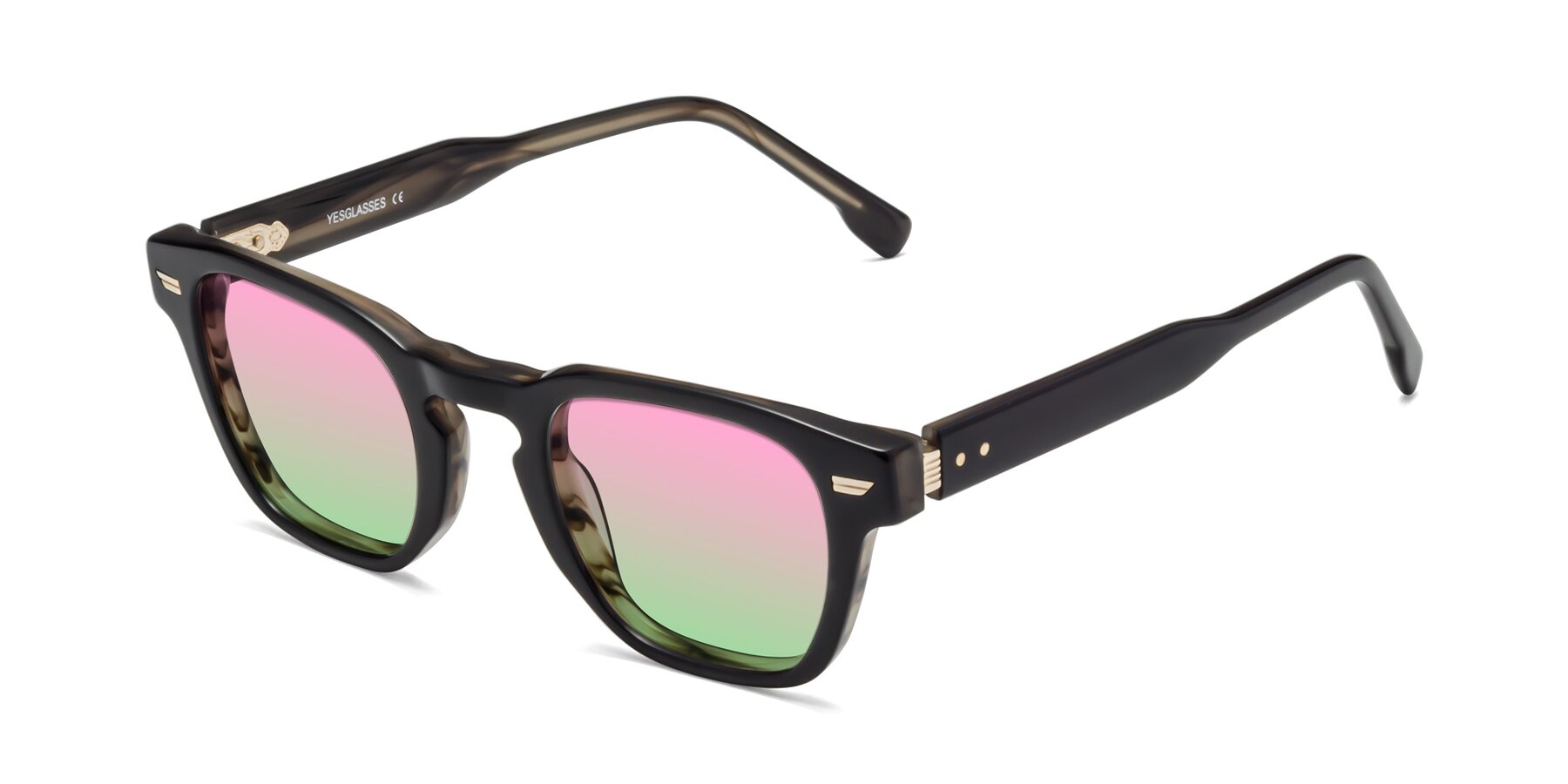 Angle of 1421 in Black-Stripe Brown with Pink / Green Gradient Lenses