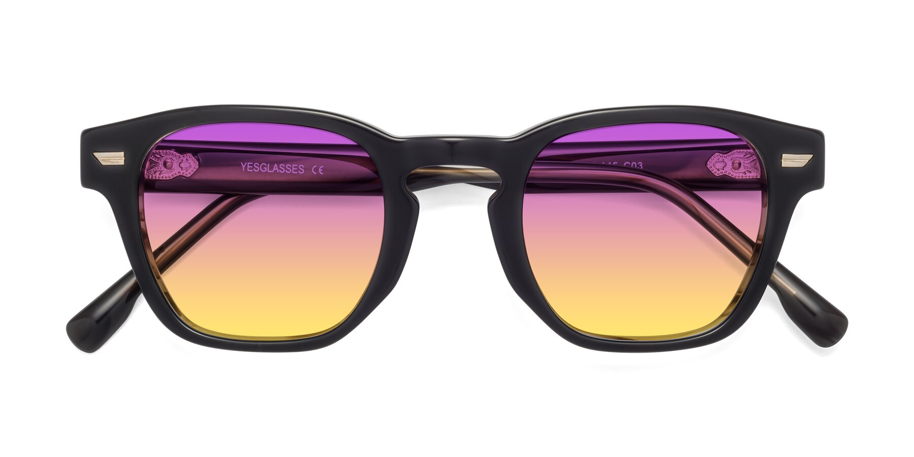 Folded Front of Costa in Black-Stripe Brown with Purple / Yellow Gradient Lenses