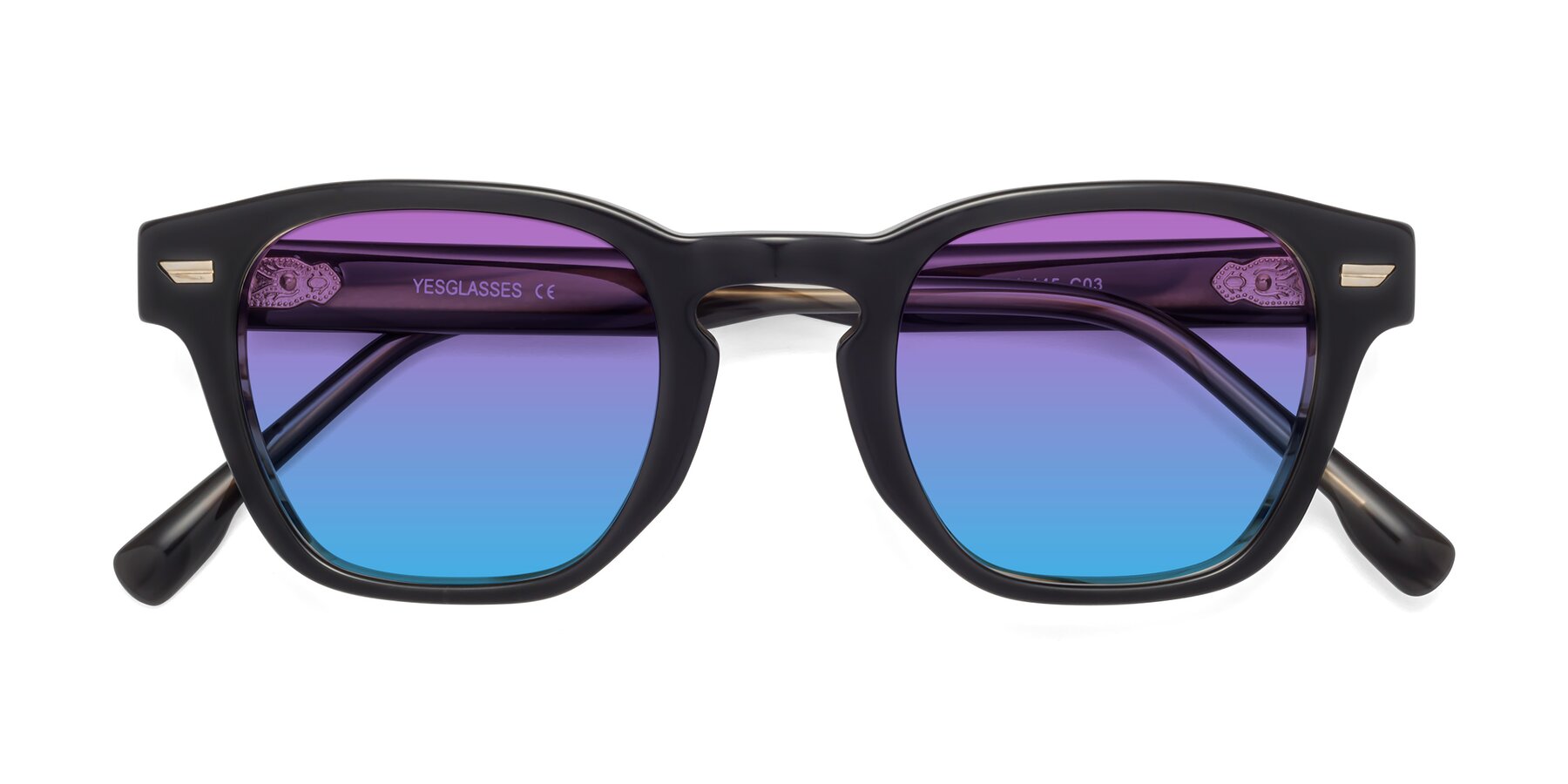Folded Front of 1421 in Black-Stripe Brown with Purple / Blue Gradient Lenses