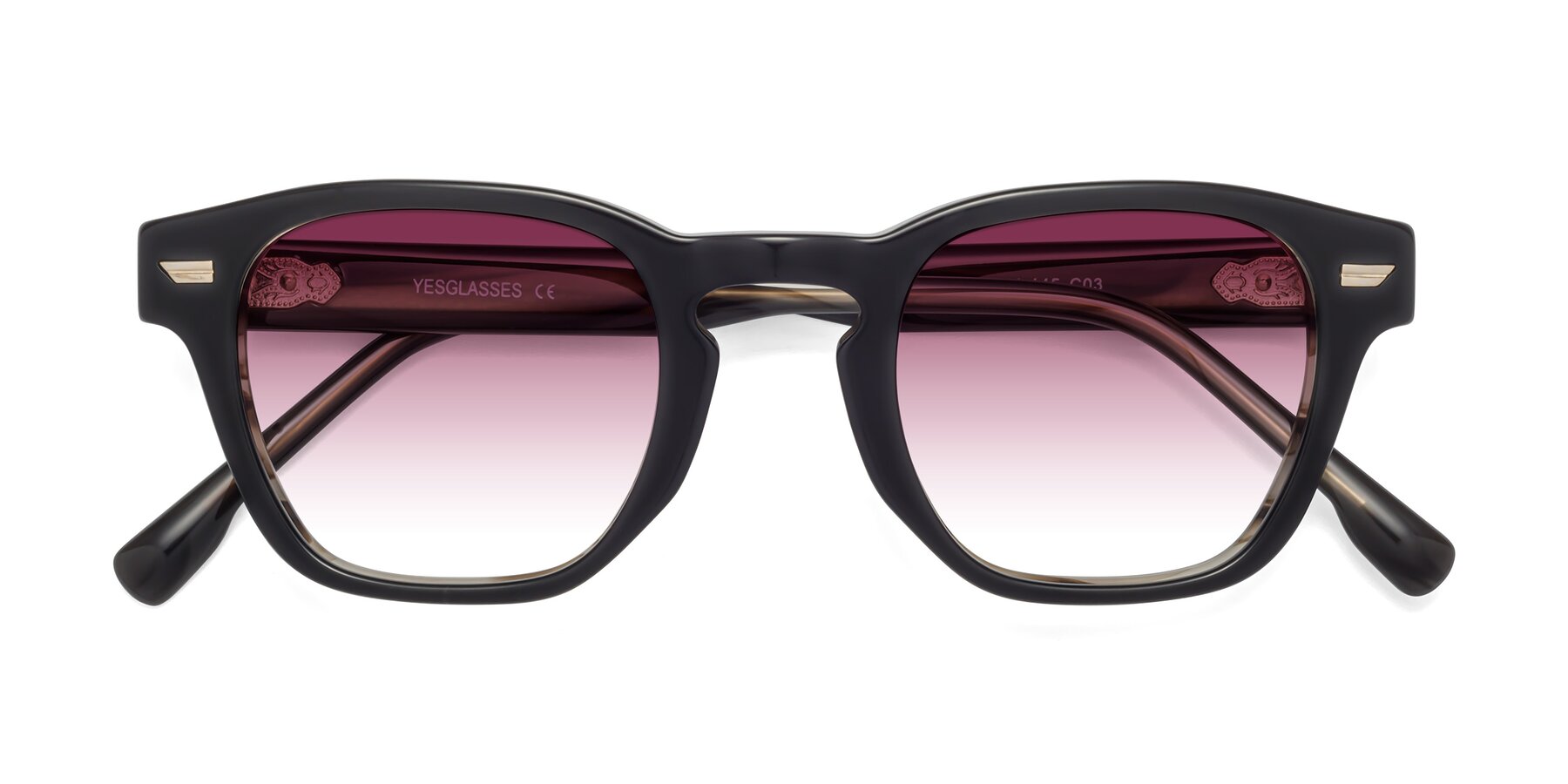 Folded Front of 1421 in Black-Stripe Brown with Wine Gradient Lenses