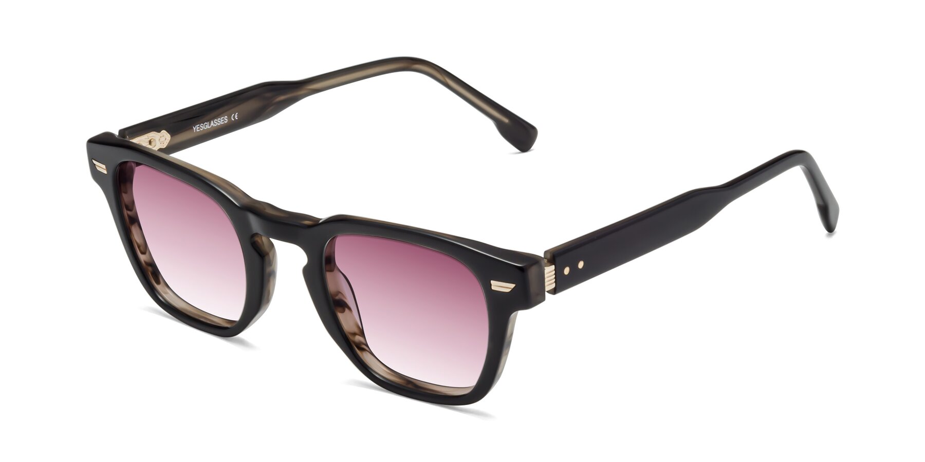 Angle of 1421 in Black-Stripe Brown with Wine Gradient Lenses