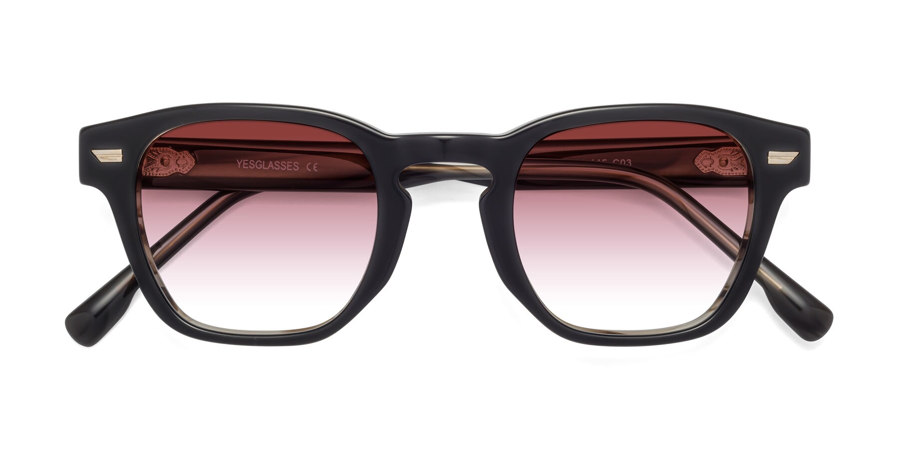 Folded Front of 1421 in Black-Stripe Brown with Garnet Gradient Lenses