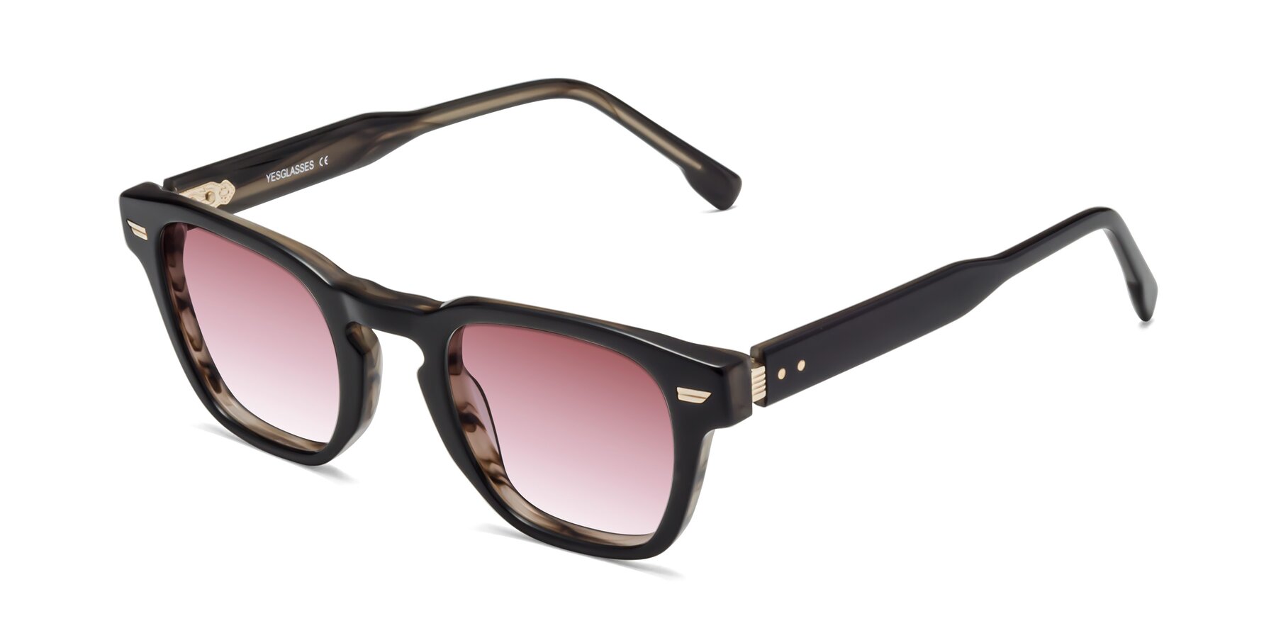 Angle of 1421 in Black-Stripe Brown with Garnet Gradient Lenses