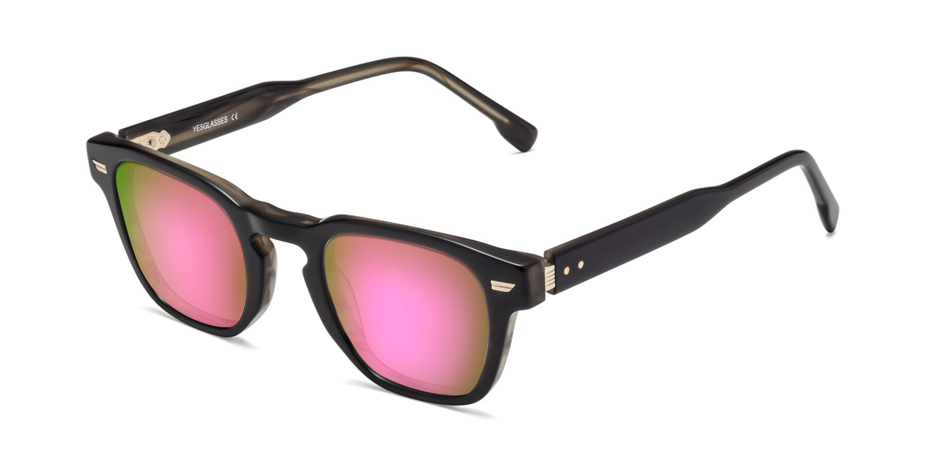 Angle of 1421 in Black-Stripe Brown with Pink Mirrored Lenses
