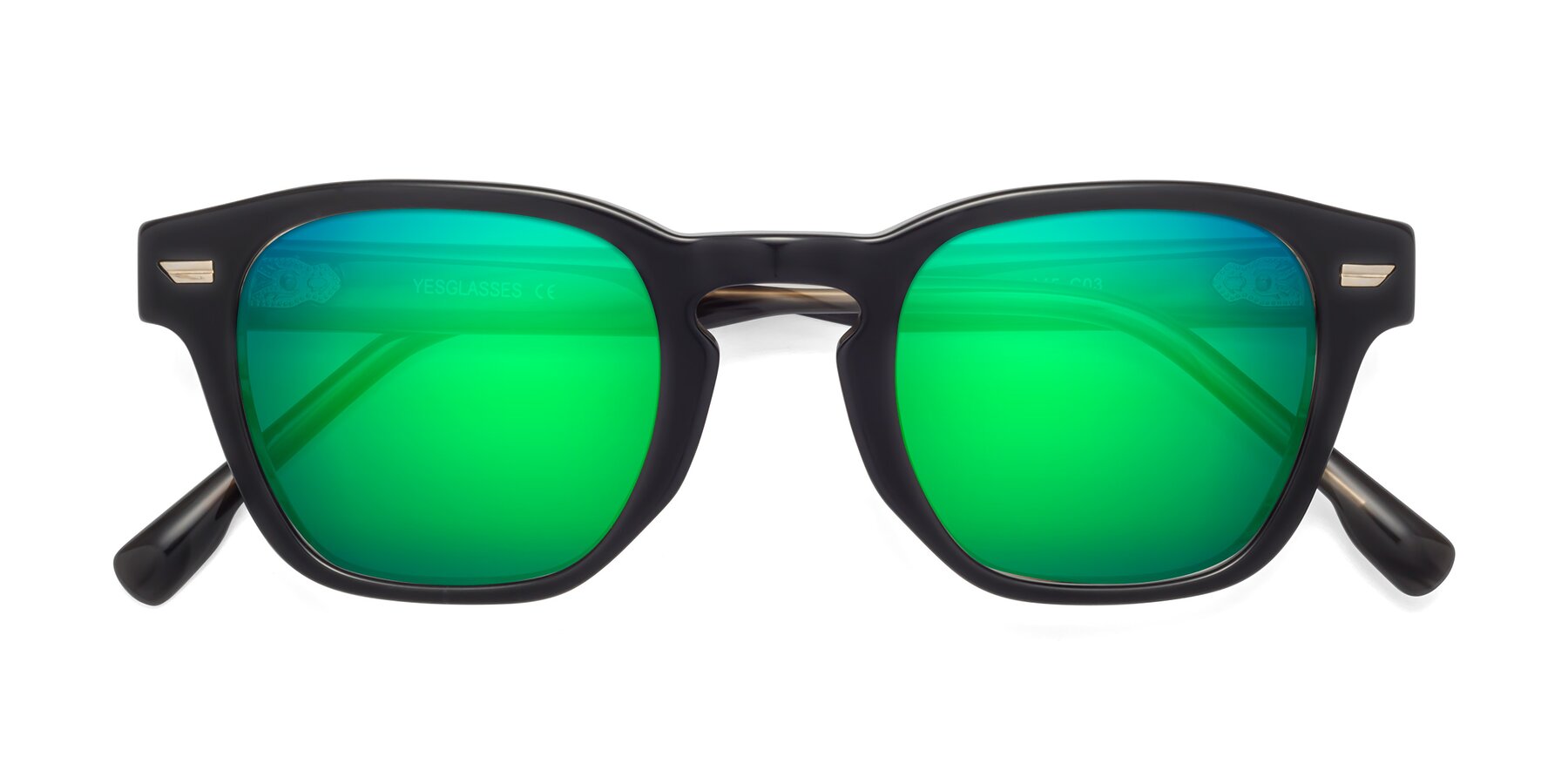 Folded Front of 1421 in Black-Stripe Brown with Green Mirrored Lenses