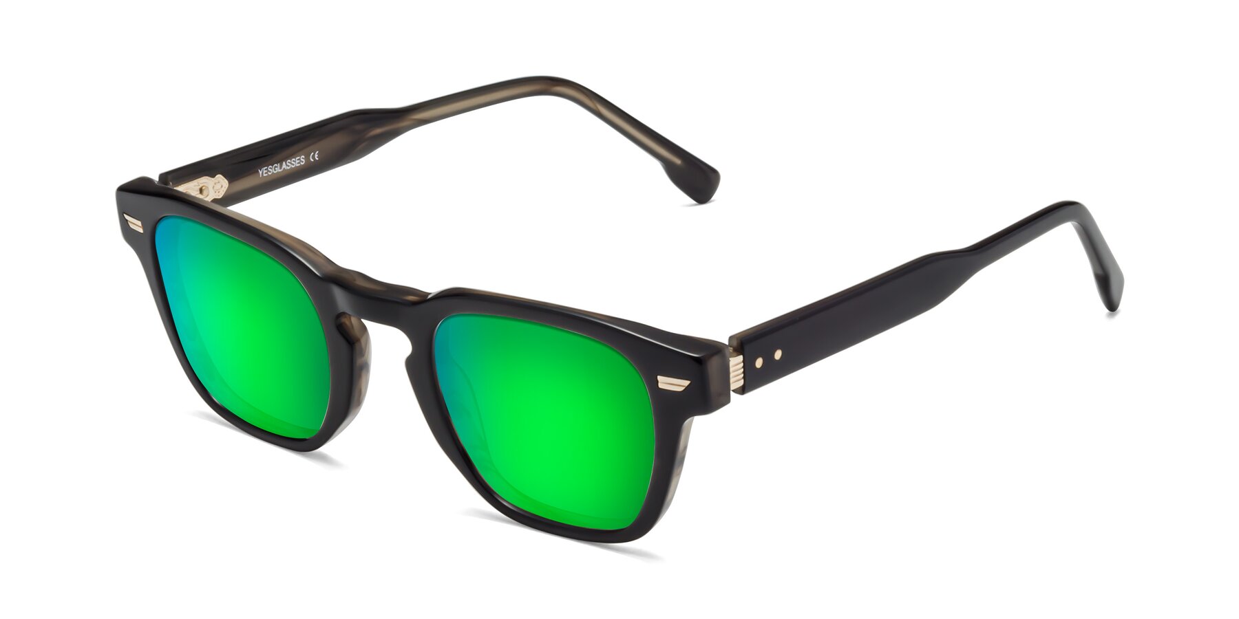 Angle of 1421 in Black-Stripe Brown with Green Mirrored Lenses