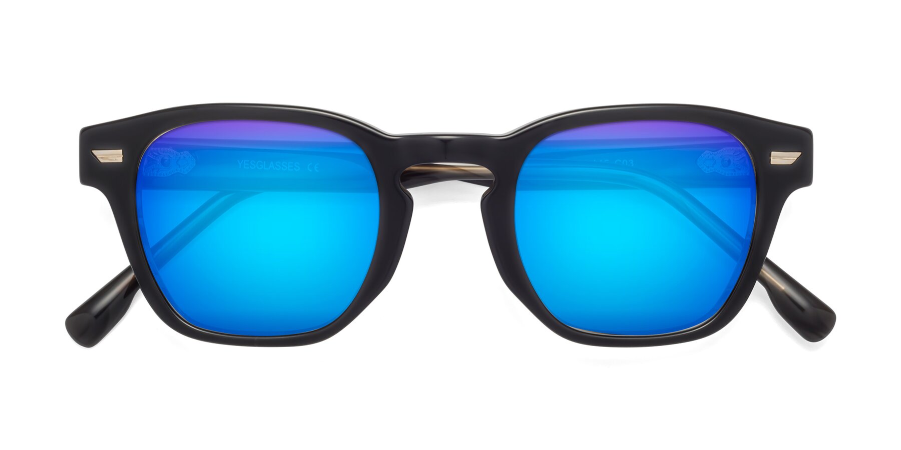 Folded Front of 1421 in Black-Stripe Brown with Blue Mirrored Lenses
