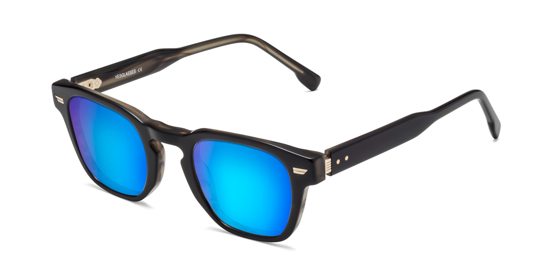 Angle of 1421 in Black-Stripe Brown with Blue Mirrored Lenses