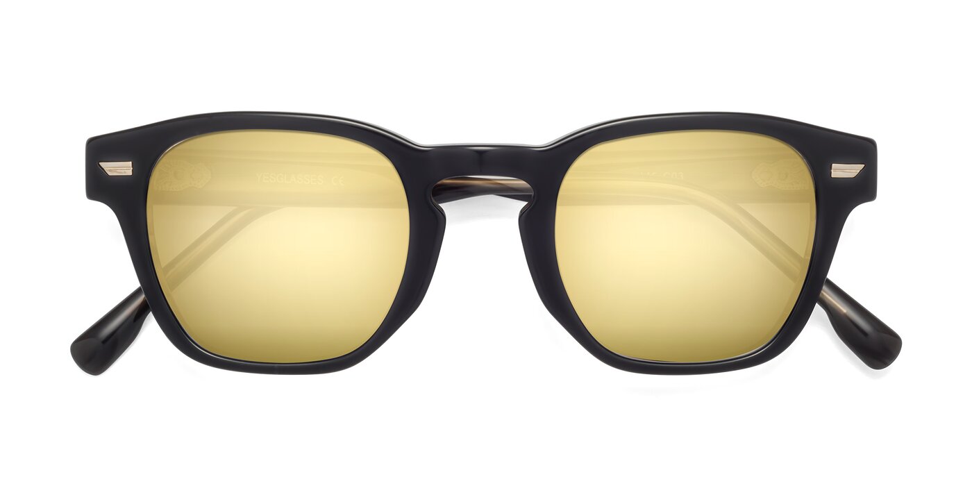 1421 - Black / Stripe Brown Flash Mirrored Sunglasses