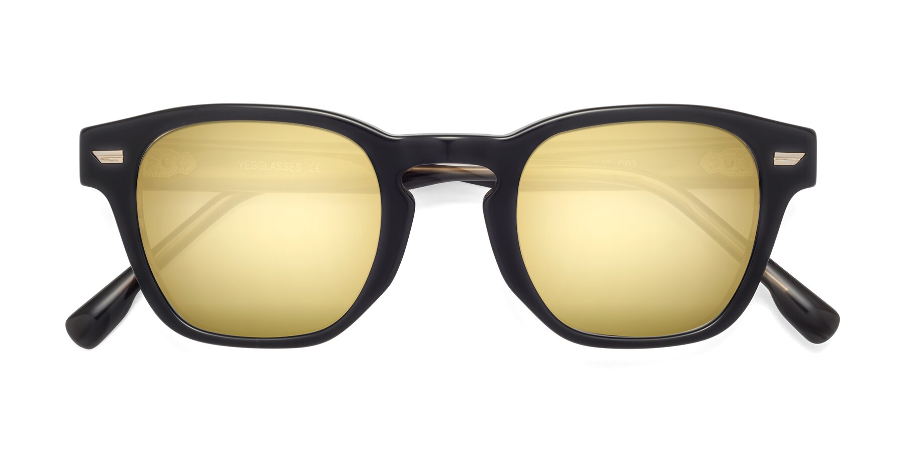 Folded Front of Costa in Black-Stripe Brown with Gold Mirrored Lenses