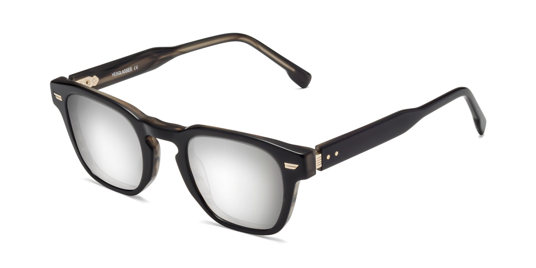 Angle of 1421 in Black-Stripe Brown with Silver Mirrored Lenses