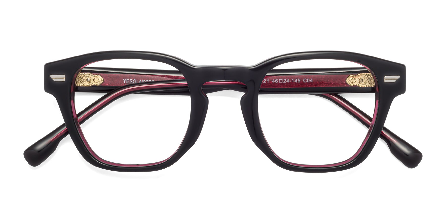 Folded Front of Costa in Black-Wine with Clear Reading Eyeglass Lenses