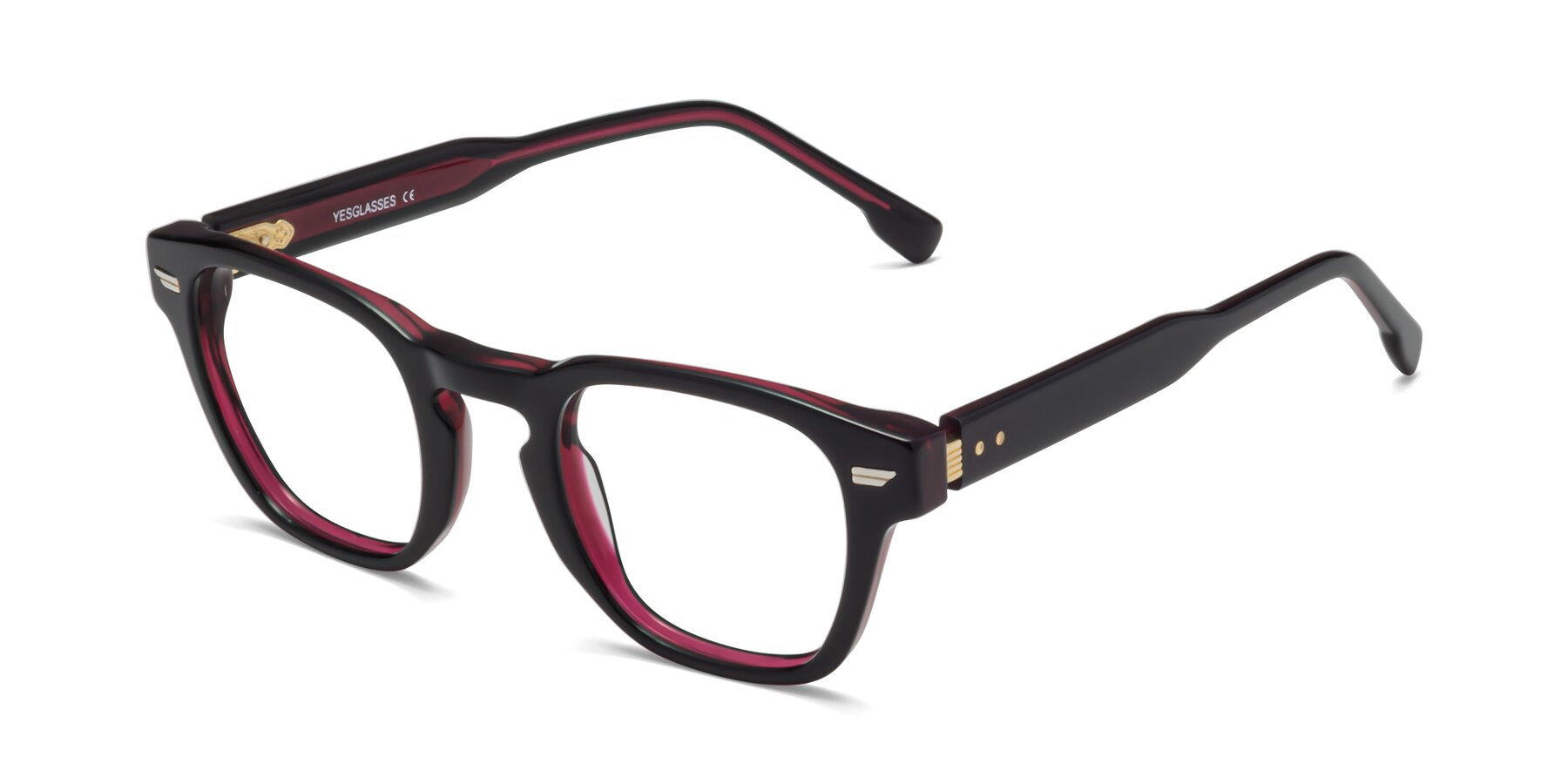 Angle of 1421 in Black-Wine with Clear Eyeglass Lenses