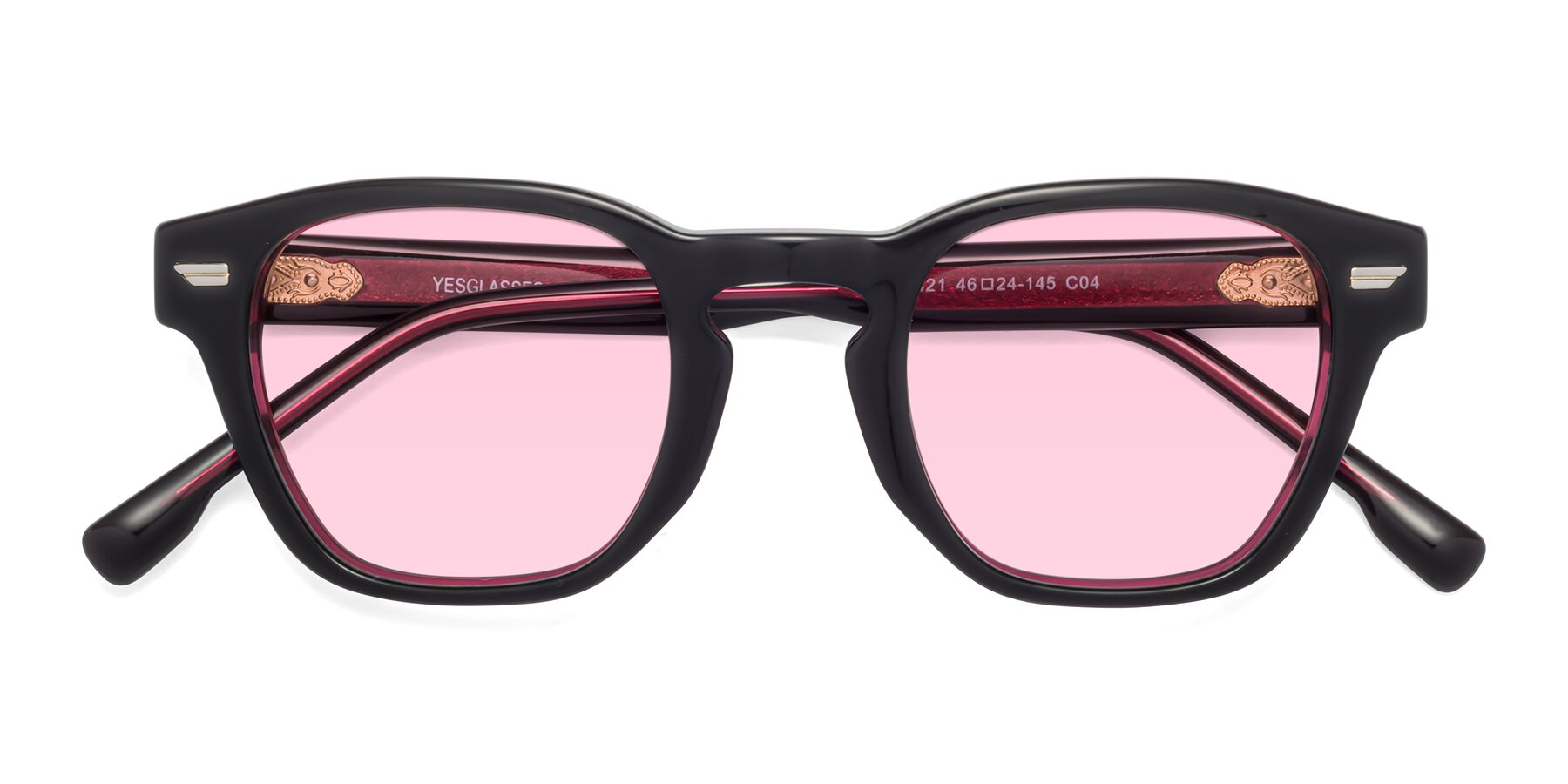 Folded Front of 1421 in Black-Wine with Light Pink Tinted Lenses