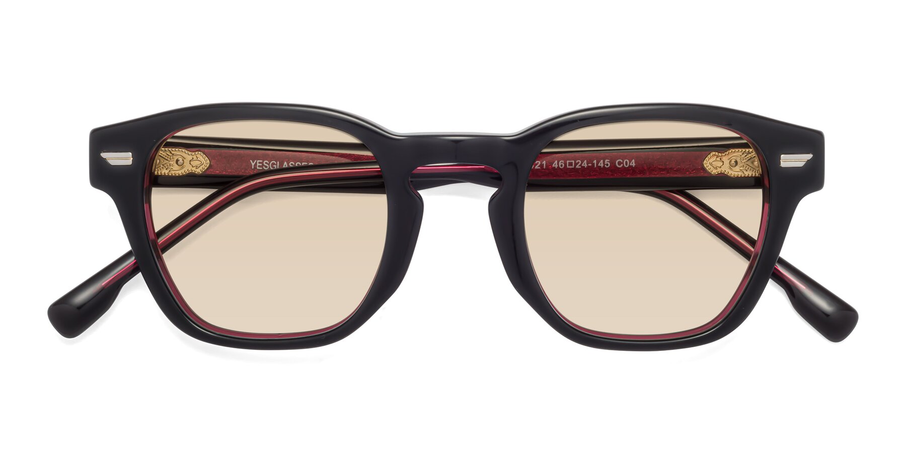 Folded Front of 1421 in Black-Wine with Light Brown Tinted Lenses