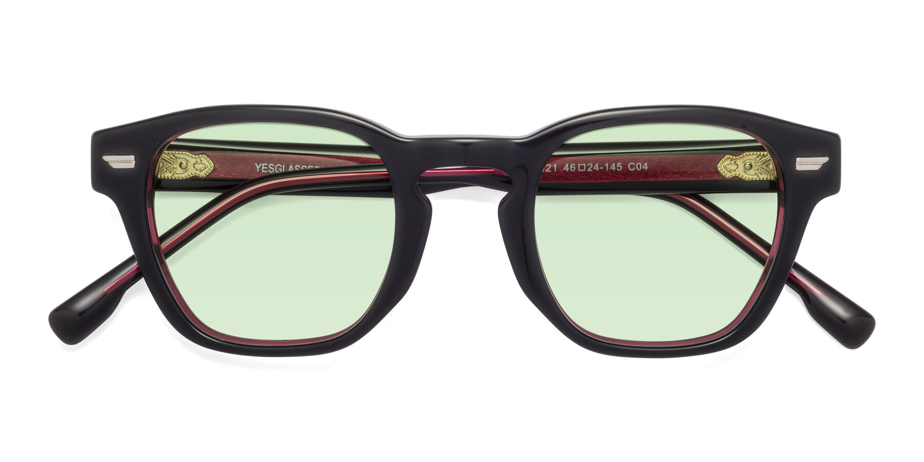 Folded Front of 1421 in Black-Wine with Light Green Tinted Lenses