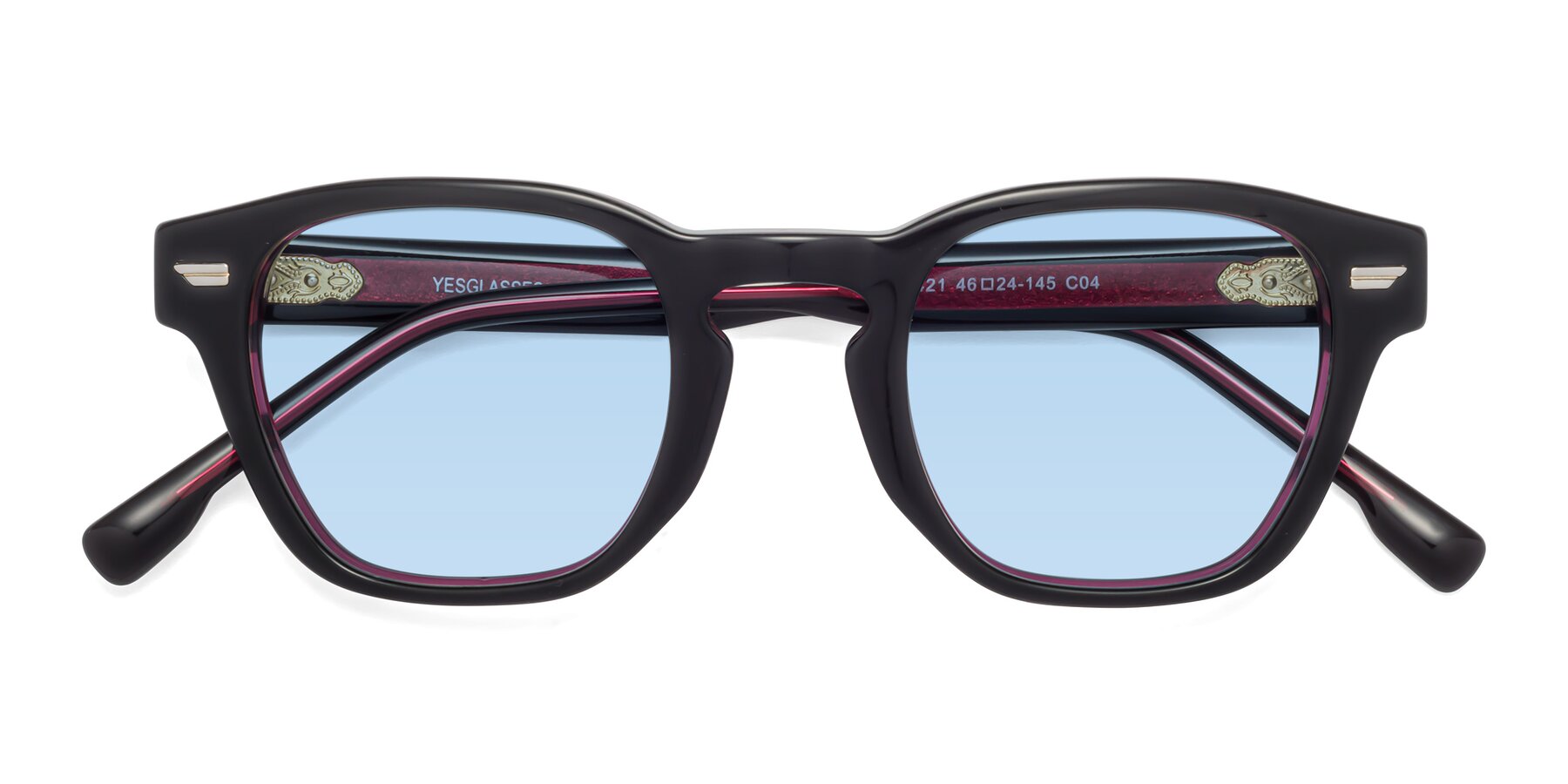 Folded Front of 1421 in Black-Wine with Light Blue Tinted Lenses