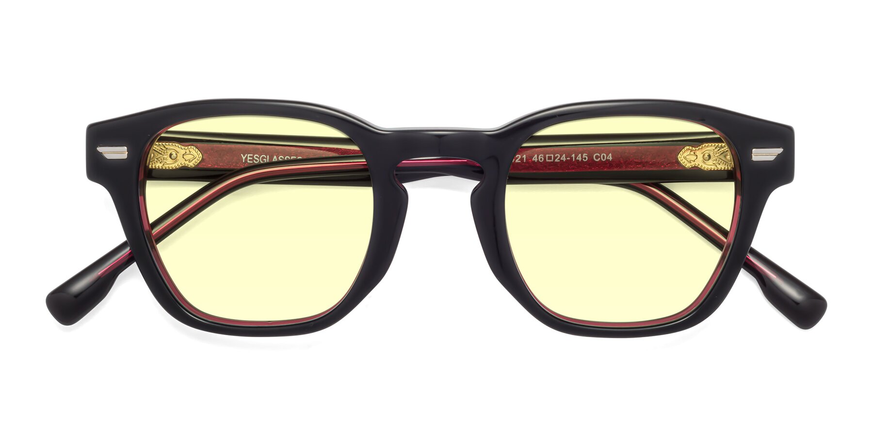 Folded Front of 1421 in Black-Wine with Light Yellow Tinted Lenses