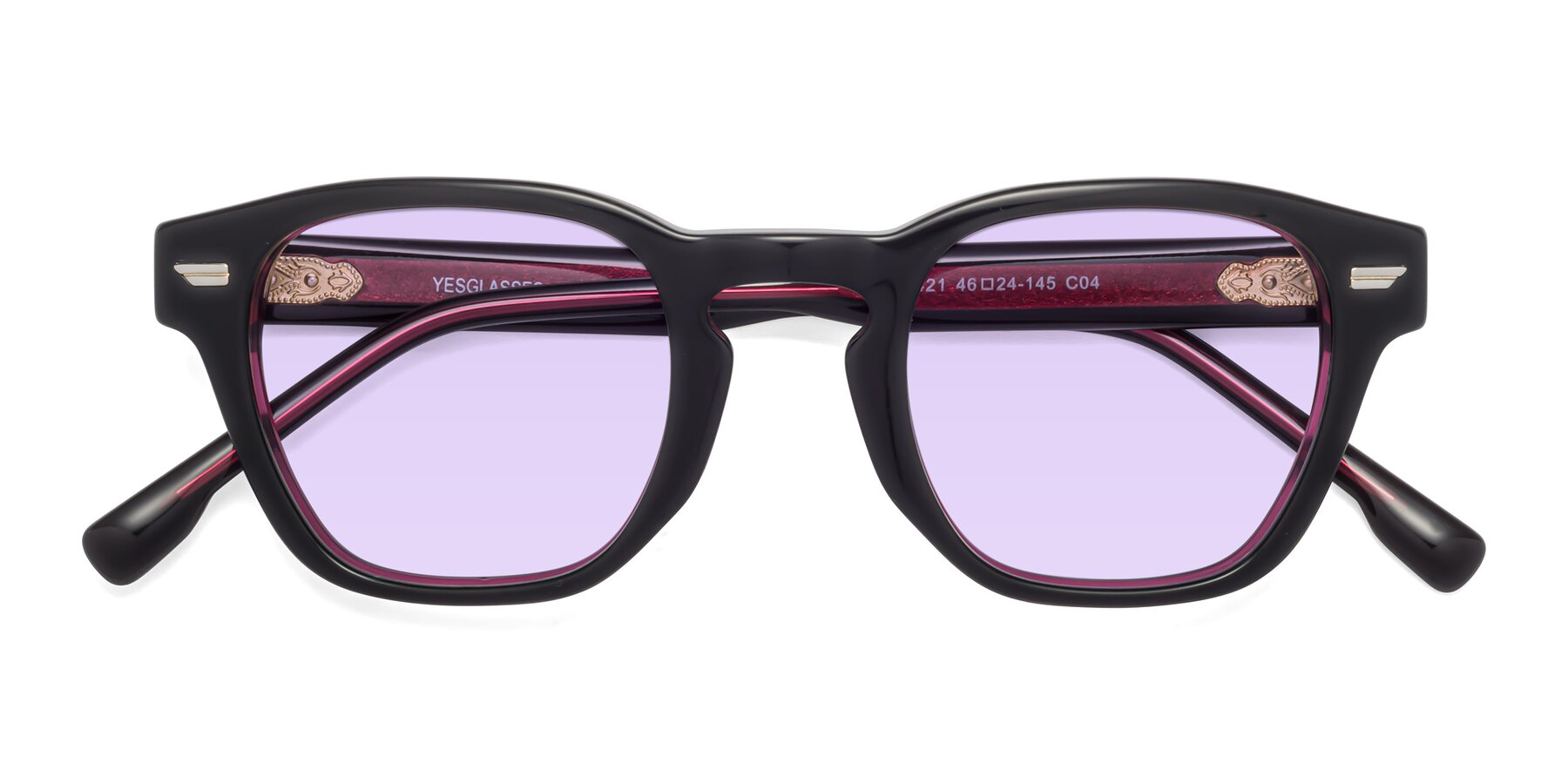 Folded Front of 1421 in Black-Wine with Light Purple Tinted Lenses