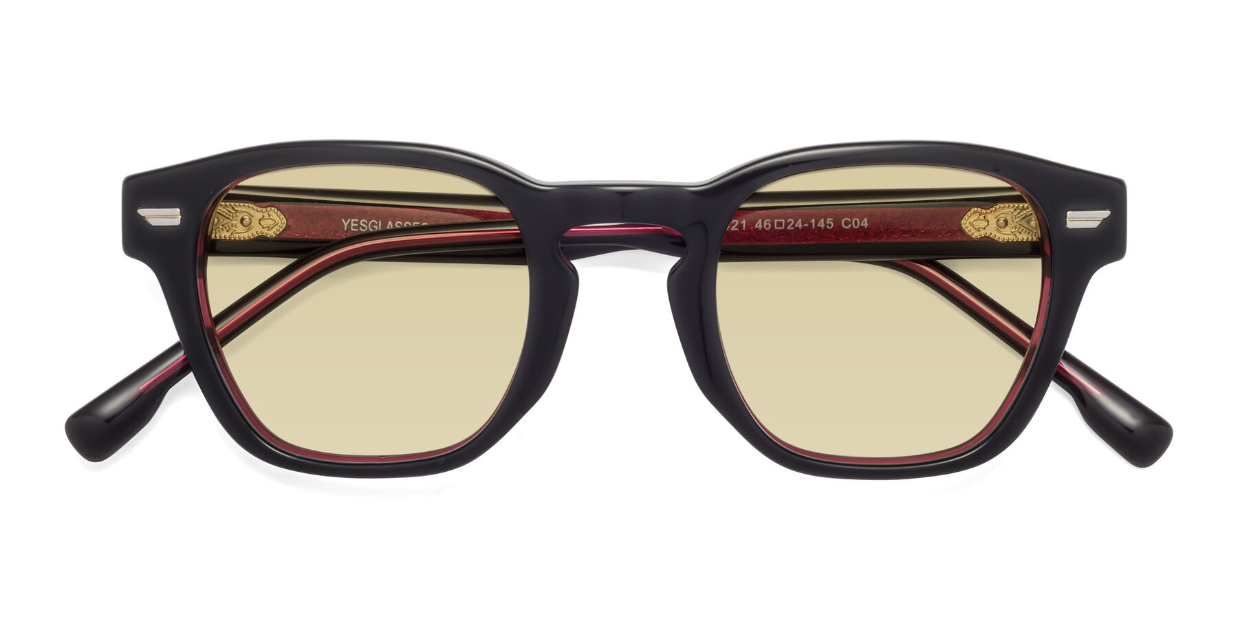 Folded Front of 1421 in Black-Wine with Light Champagne Tinted Lenses