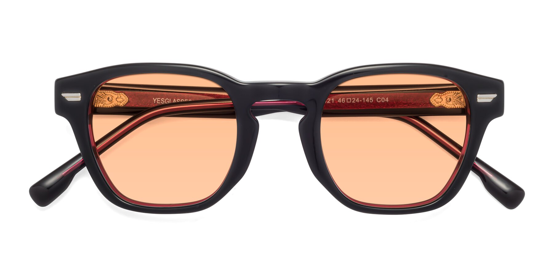 Folded Front of 1421 in Black-Wine with Light Orange Tinted Lenses