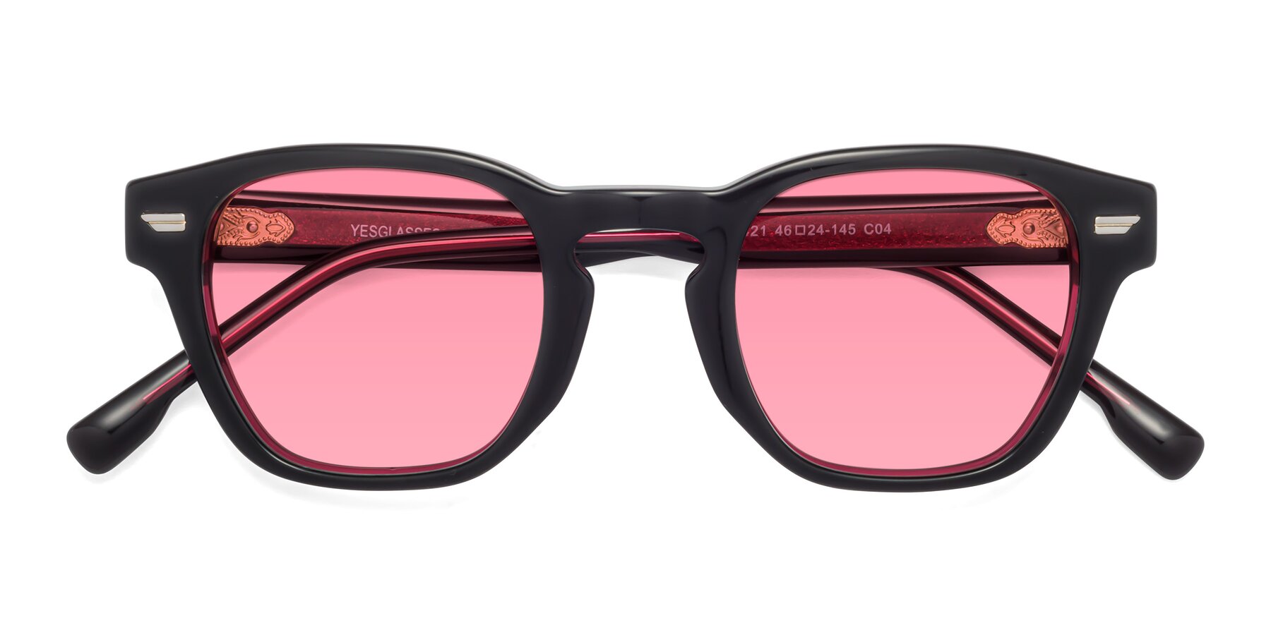 Folded Front of 1421 in Black-Wine with Pink Tinted Lenses