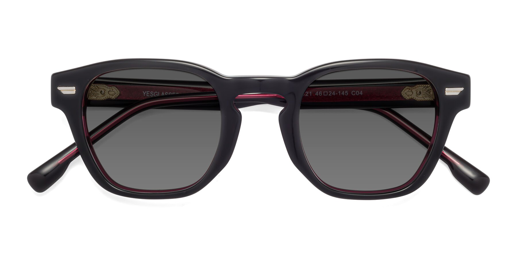 Folded Front of 1421 in Black-Wine with Medium Gray Tinted Lenses