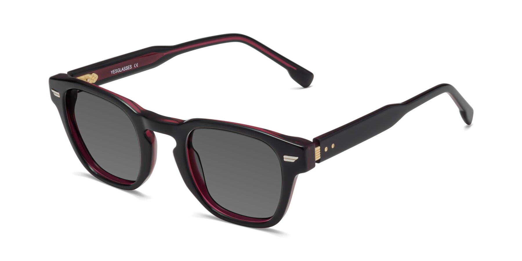Angle of 1421 in Black-Wine with Medium Gray Tinted Lenses