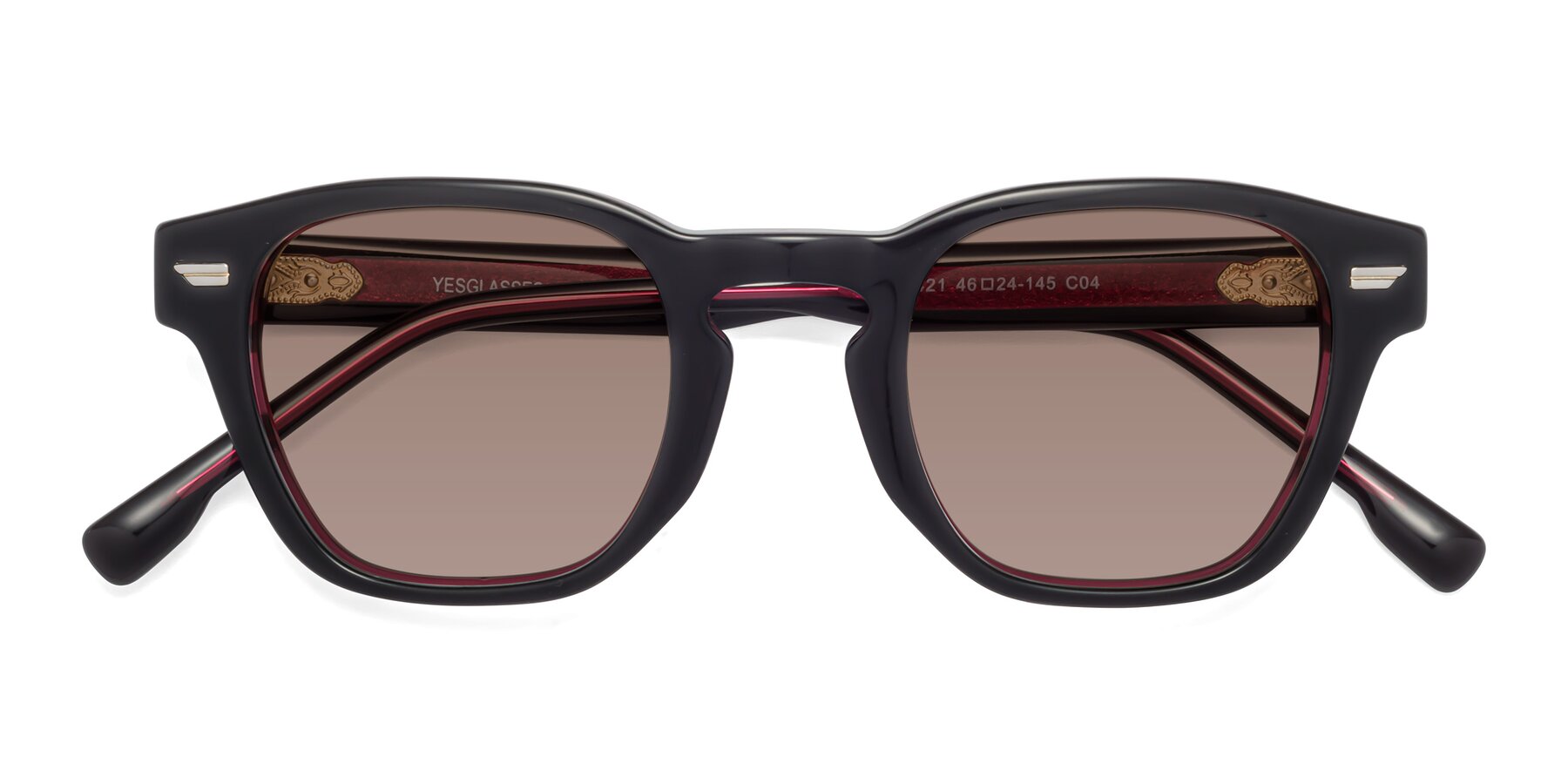 Folded Front of 1421 in Black-Wine with Medium Brown Tinted Lenses
