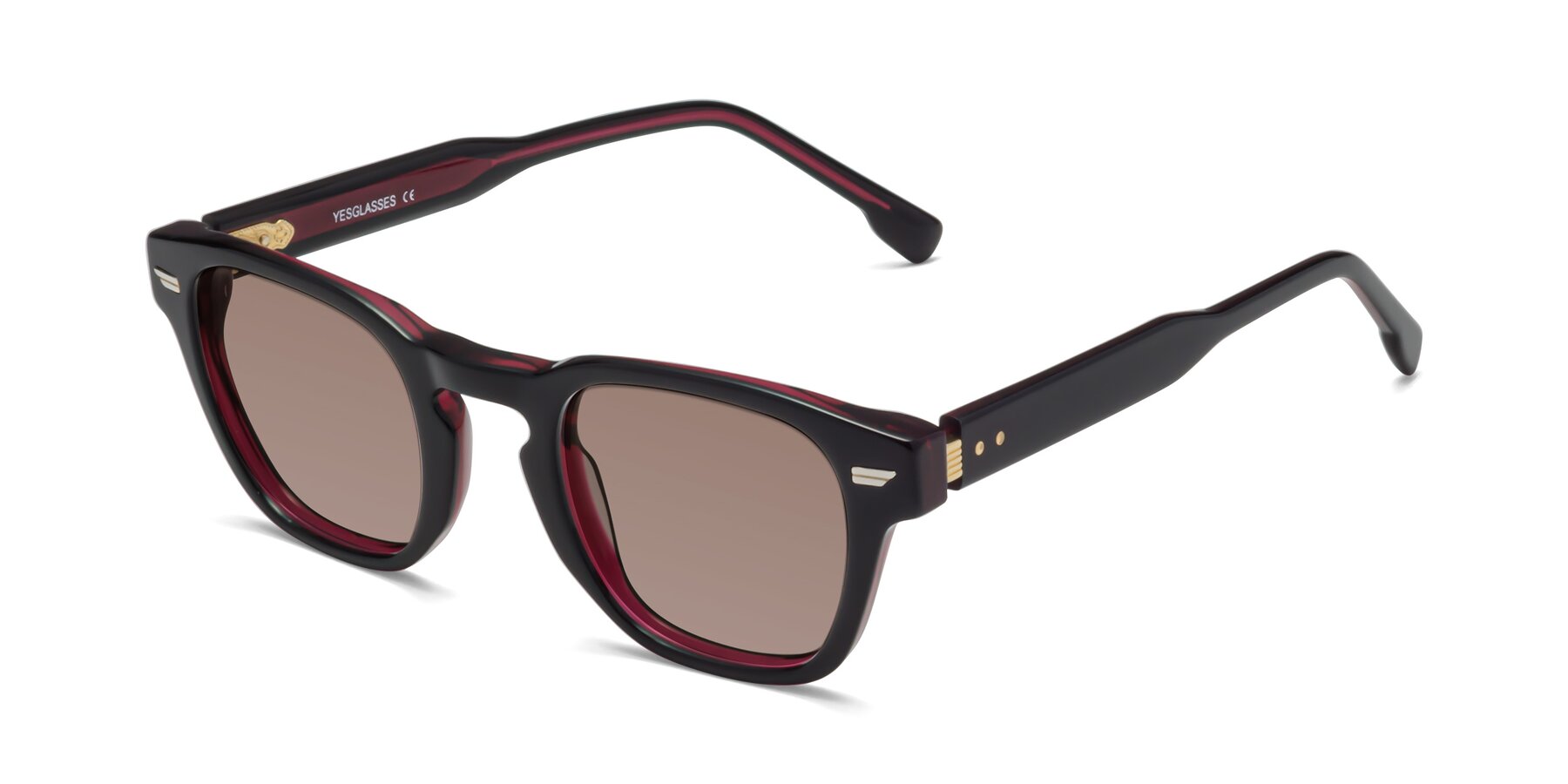 Angle of 1421 in Black-Wine with Medium Brown Tinted Lenses