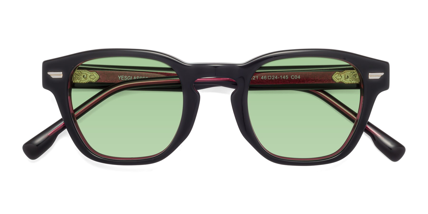 Folded Front of 1421 in Black-Wine with Medium Green Tinted Lenses