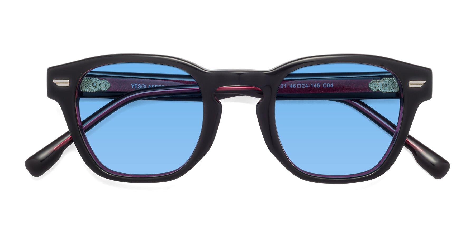 Folded Front of 1421 in Black-Wine with Medium Blue Tinted Lenses