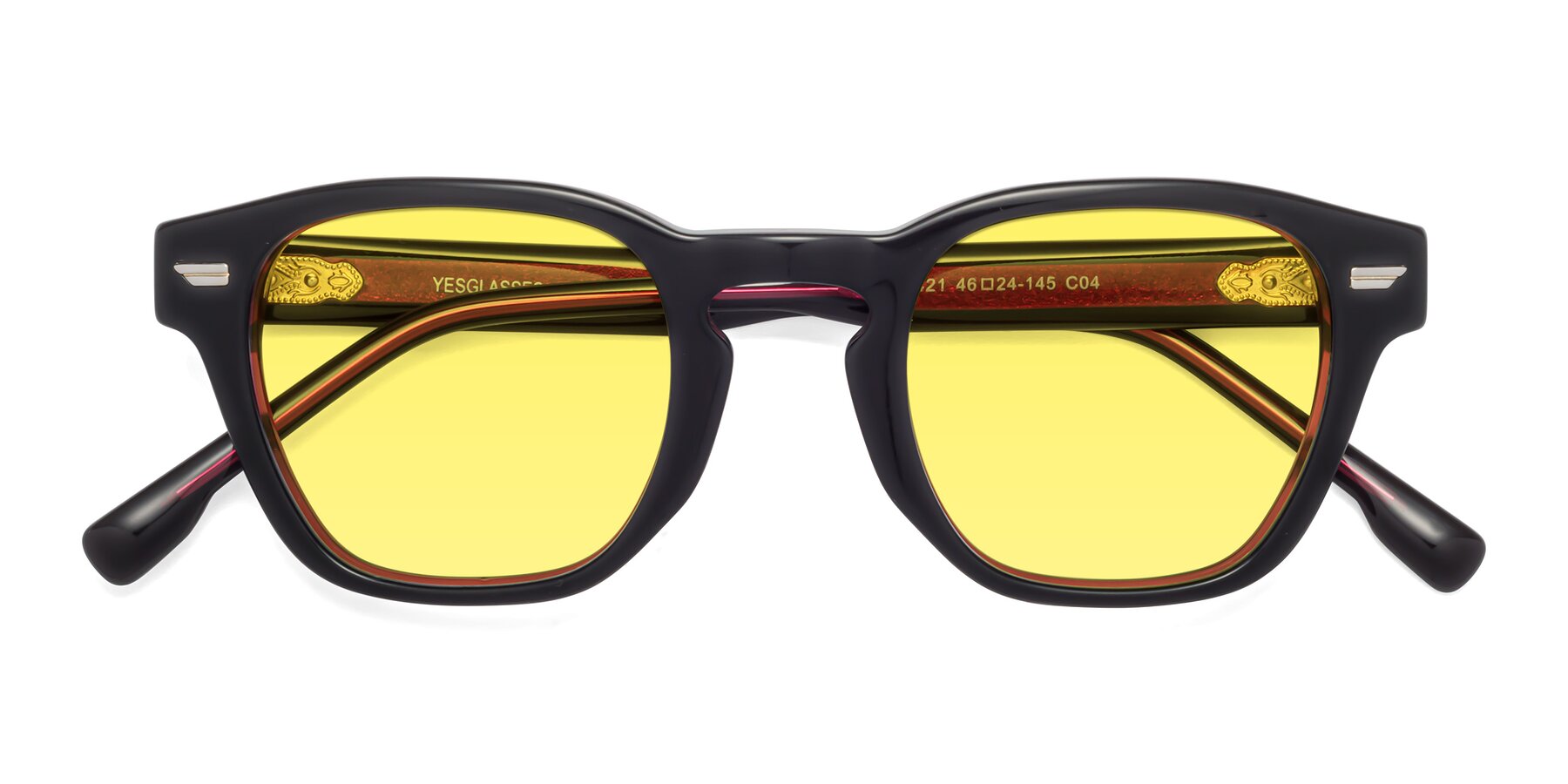 Folded Front of 1421 in Black-Wine with Medium Yellow Tinted Lenses