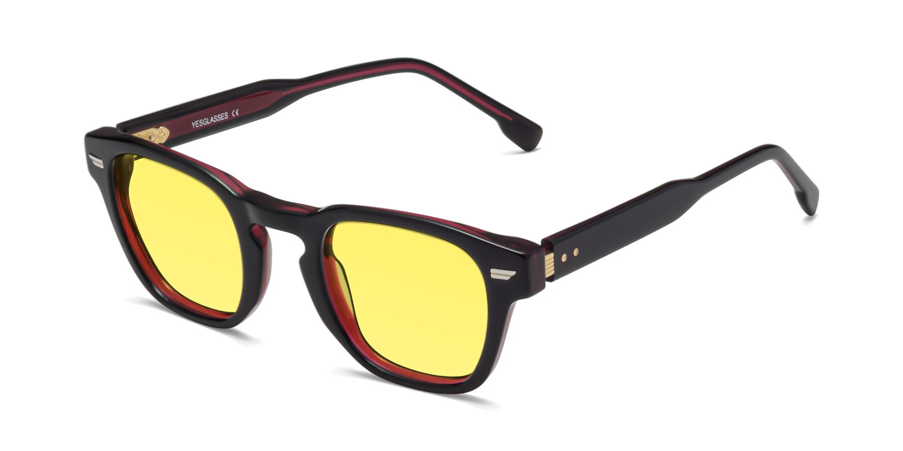 Angle of 1421 in Black-Wine with Medium Yellow Tinted Lenses