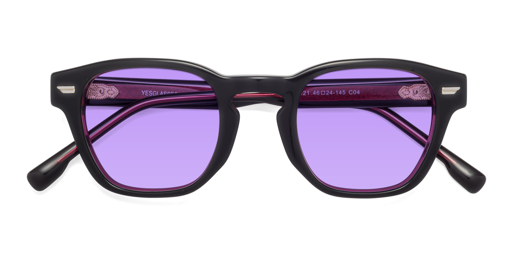 Folded Front of 1421 in Black-Wine with Medium Purple Tinted Lenses