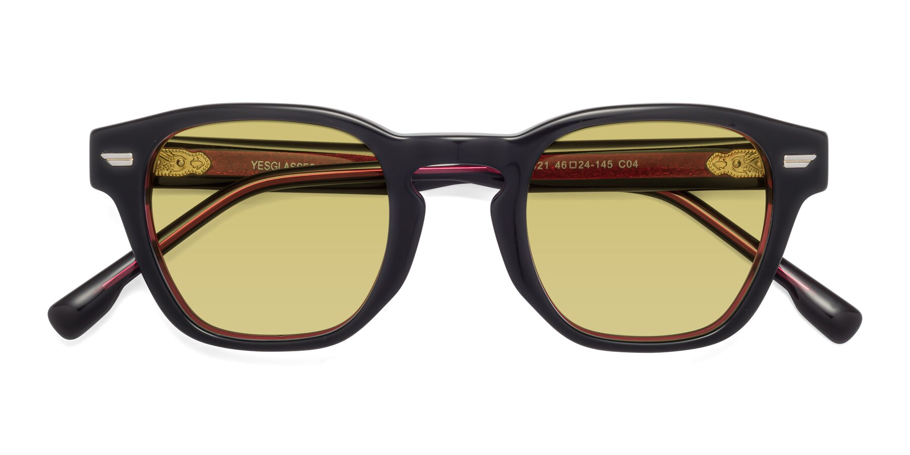 Folded Front of 1421 in Black-Wine with Medium Champagne Tinted Lenses