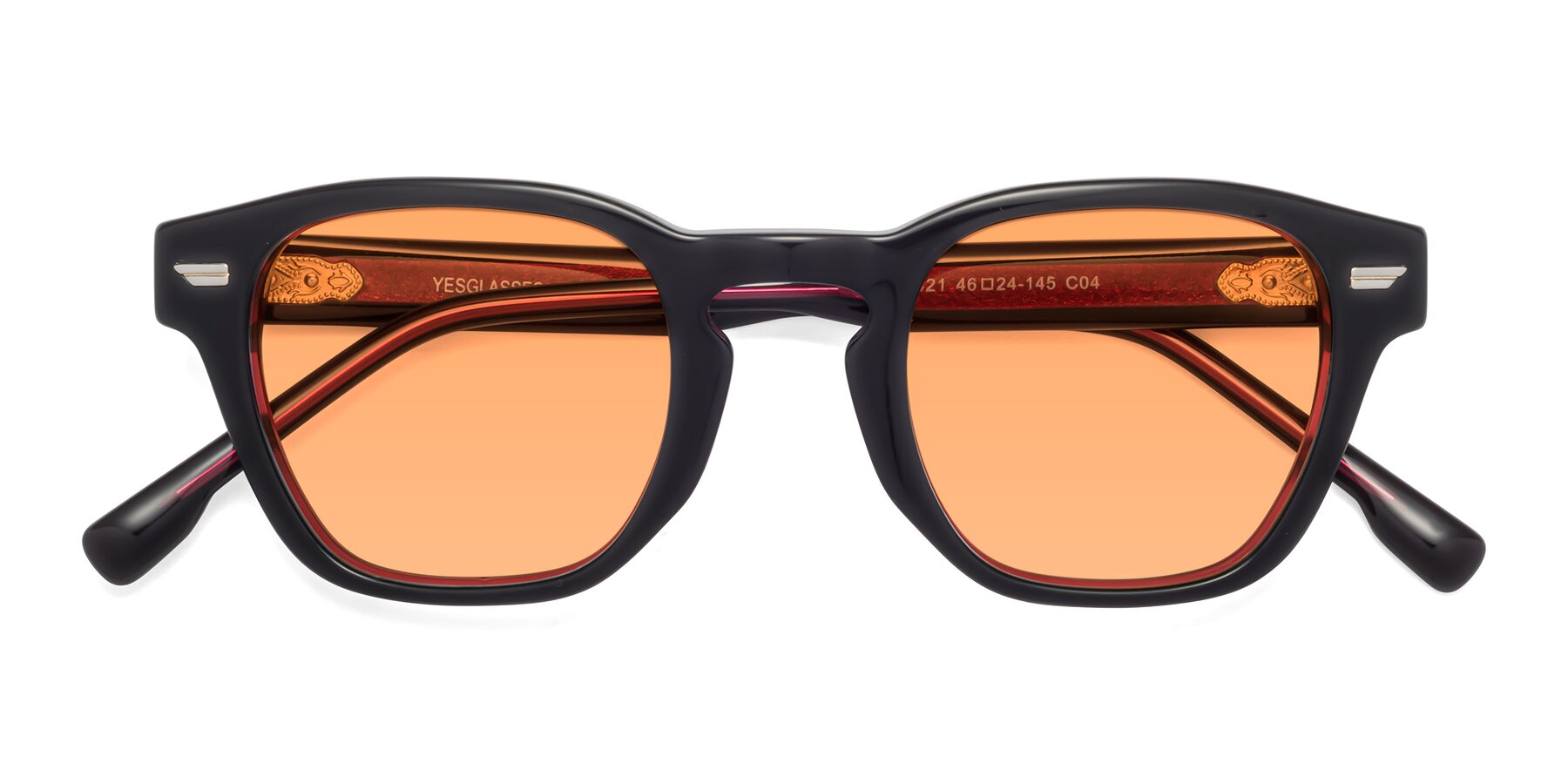 Folded Front of 1421 in Black-Wine with Medium Orange Tinted Lenses