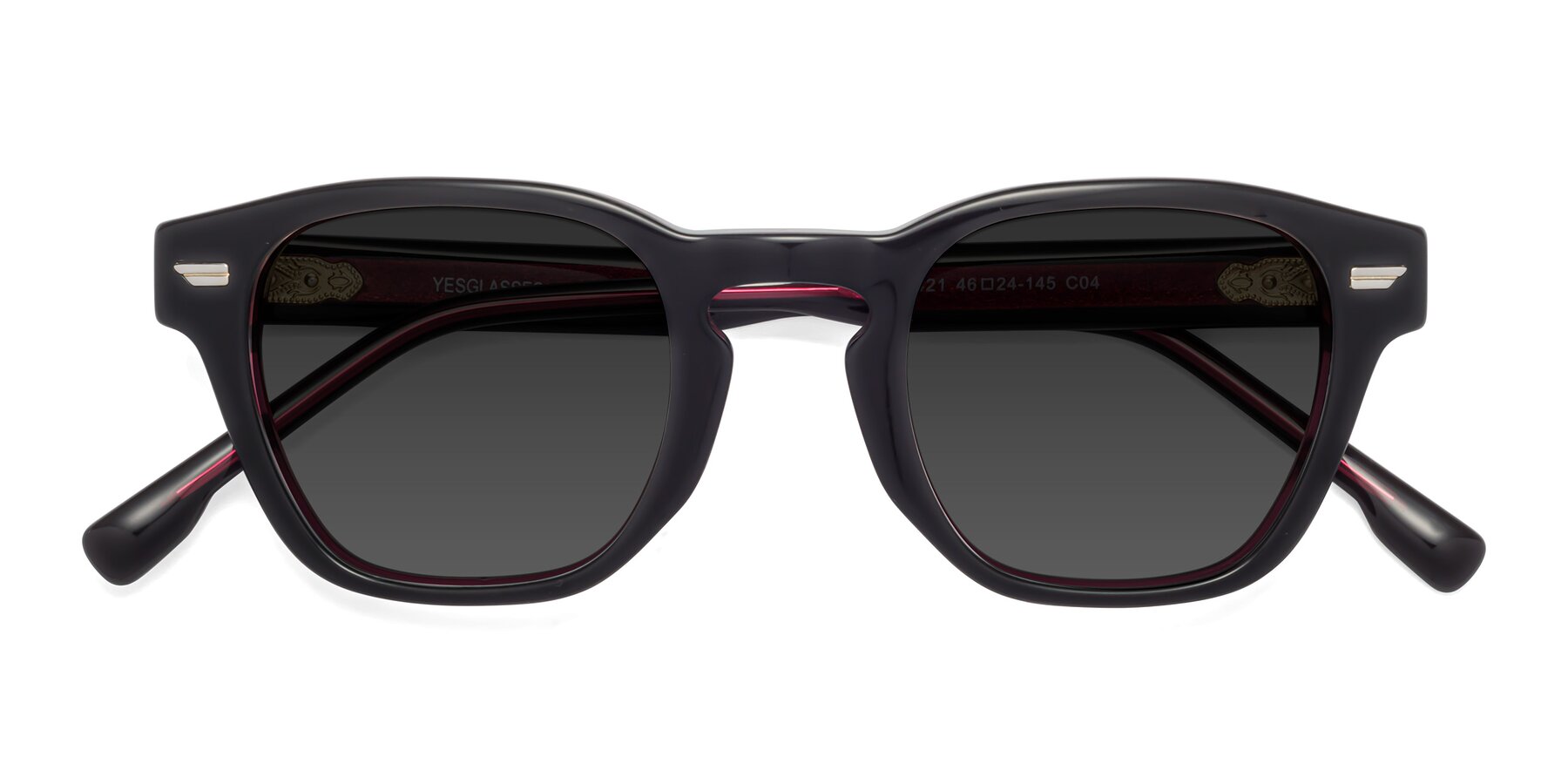 Folded Front of 1421 in Black-Wine with Gray Tinted Lenses