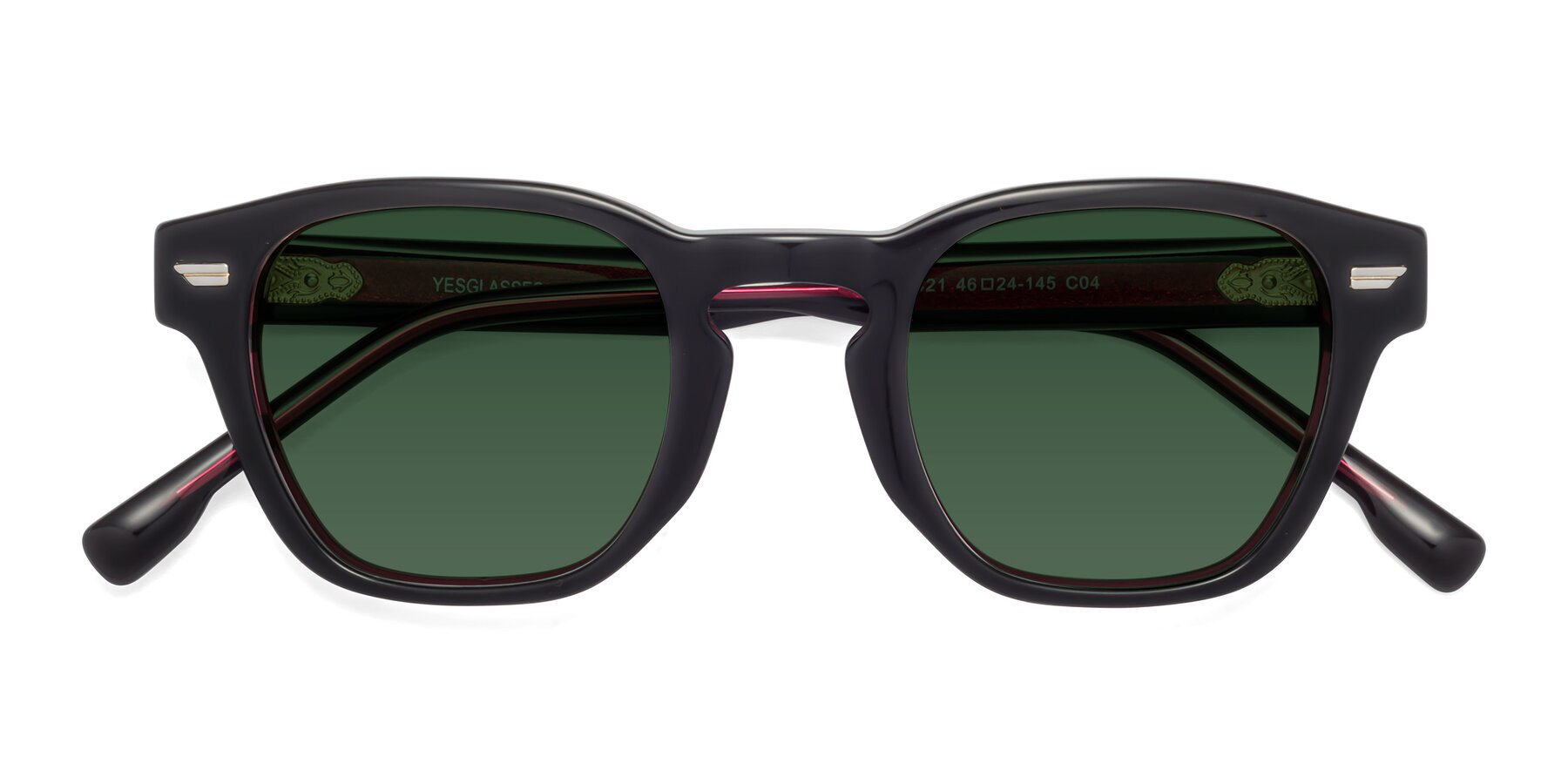 Folded Front of 1421 in Black-Wine with Green Tinted Lenses