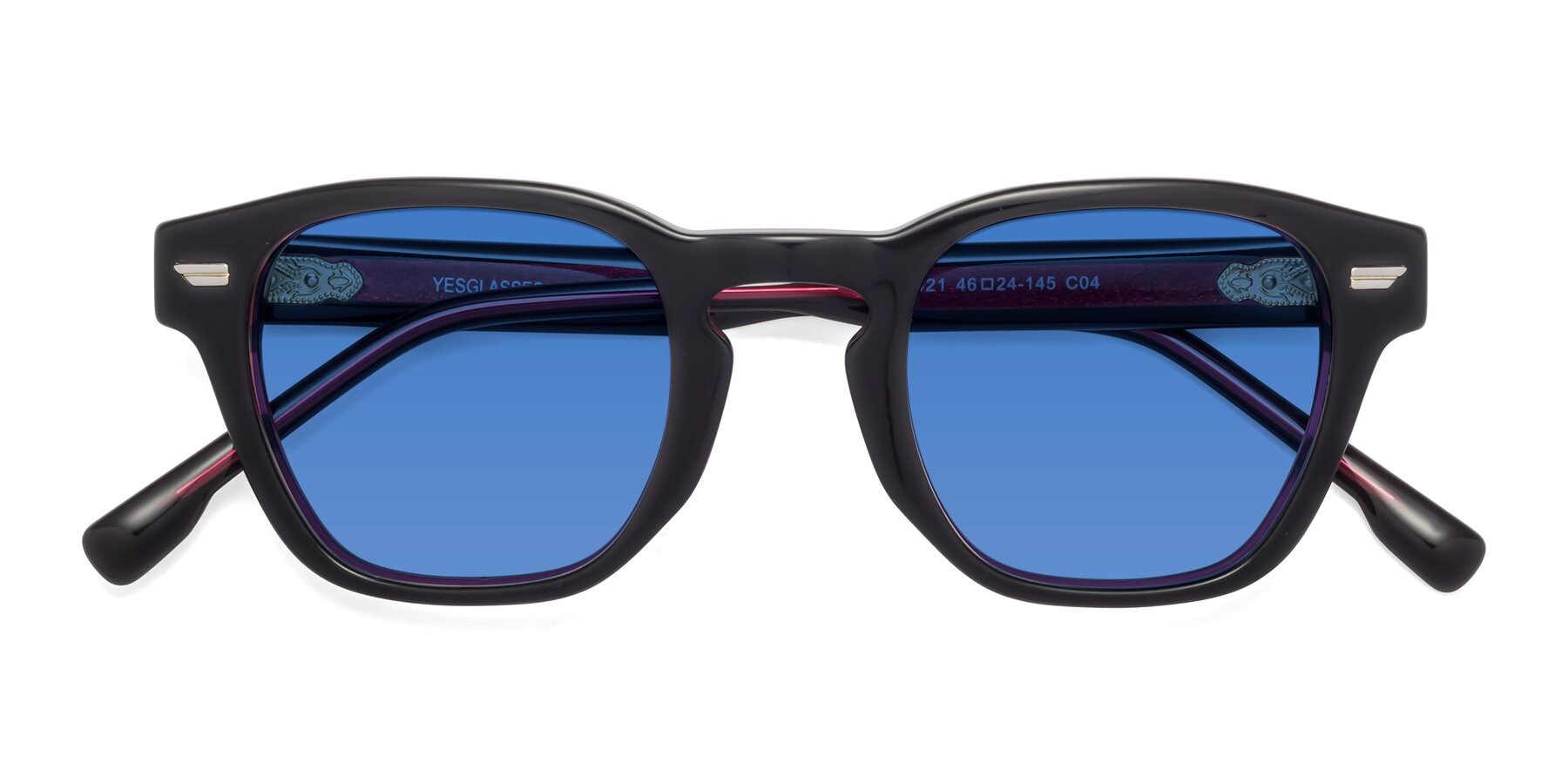 Folded Front of 1421 in Black-Wine with Blue Tinted Lenses