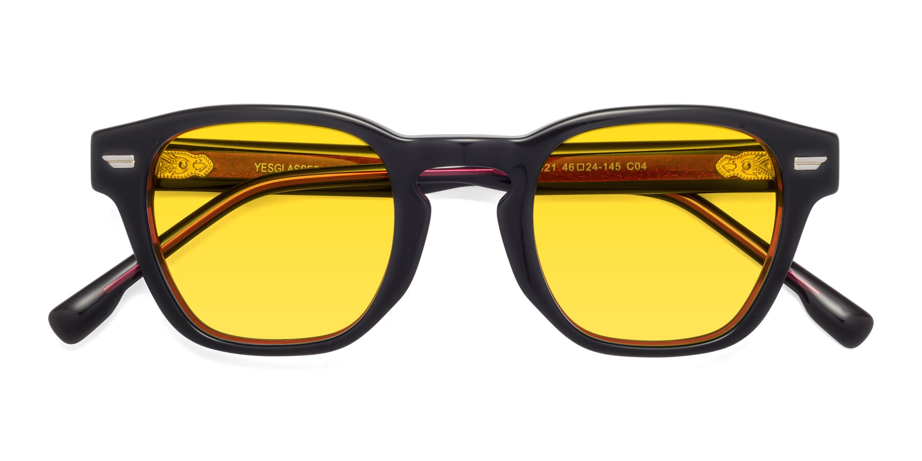 Folded Front of Costa in Black-Wine with Yellow Tinted Lenses