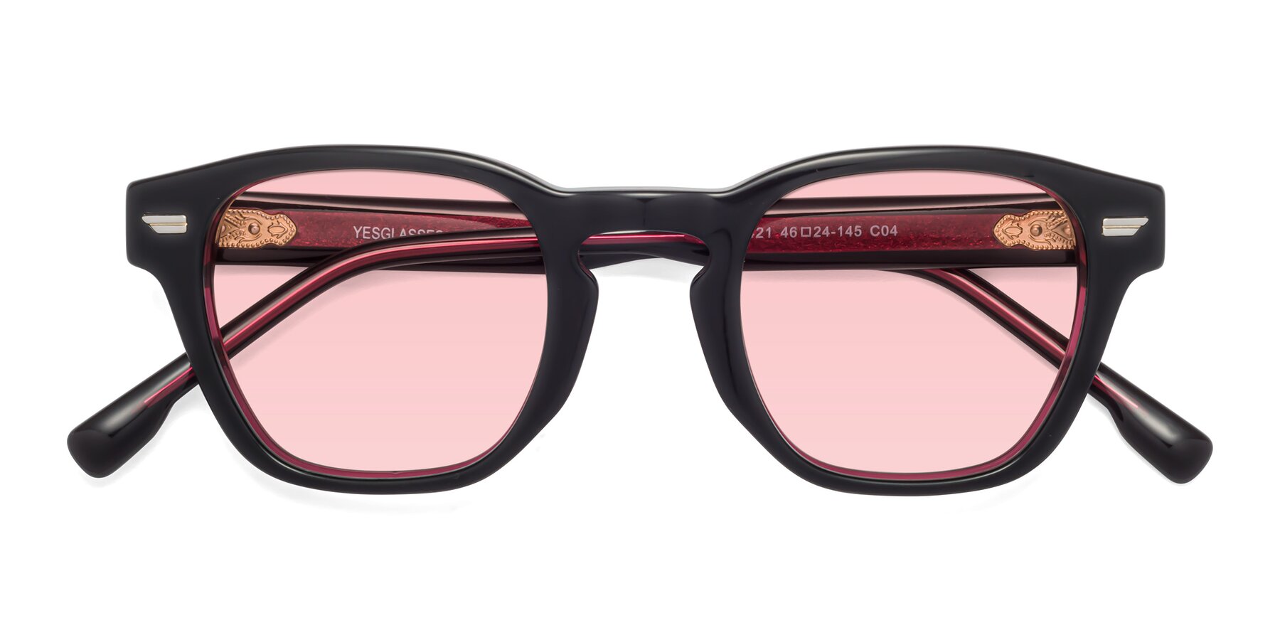 Folded Front of 1421 in Black-Wine with Light Garnet Tinted Lenses