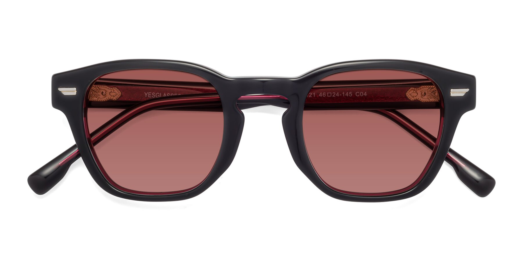 Folded Front of 1421 in Black-Wine with Garnet Tinted Lenses