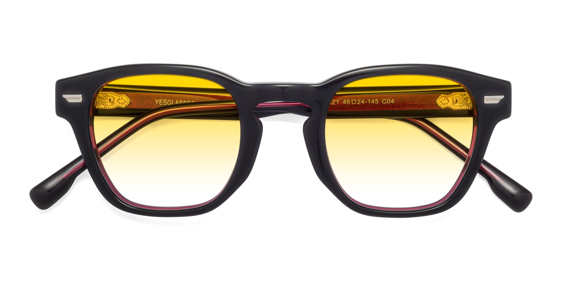 Folded Front of 1421 in Black-Wine with Yellow Gradient Lenses