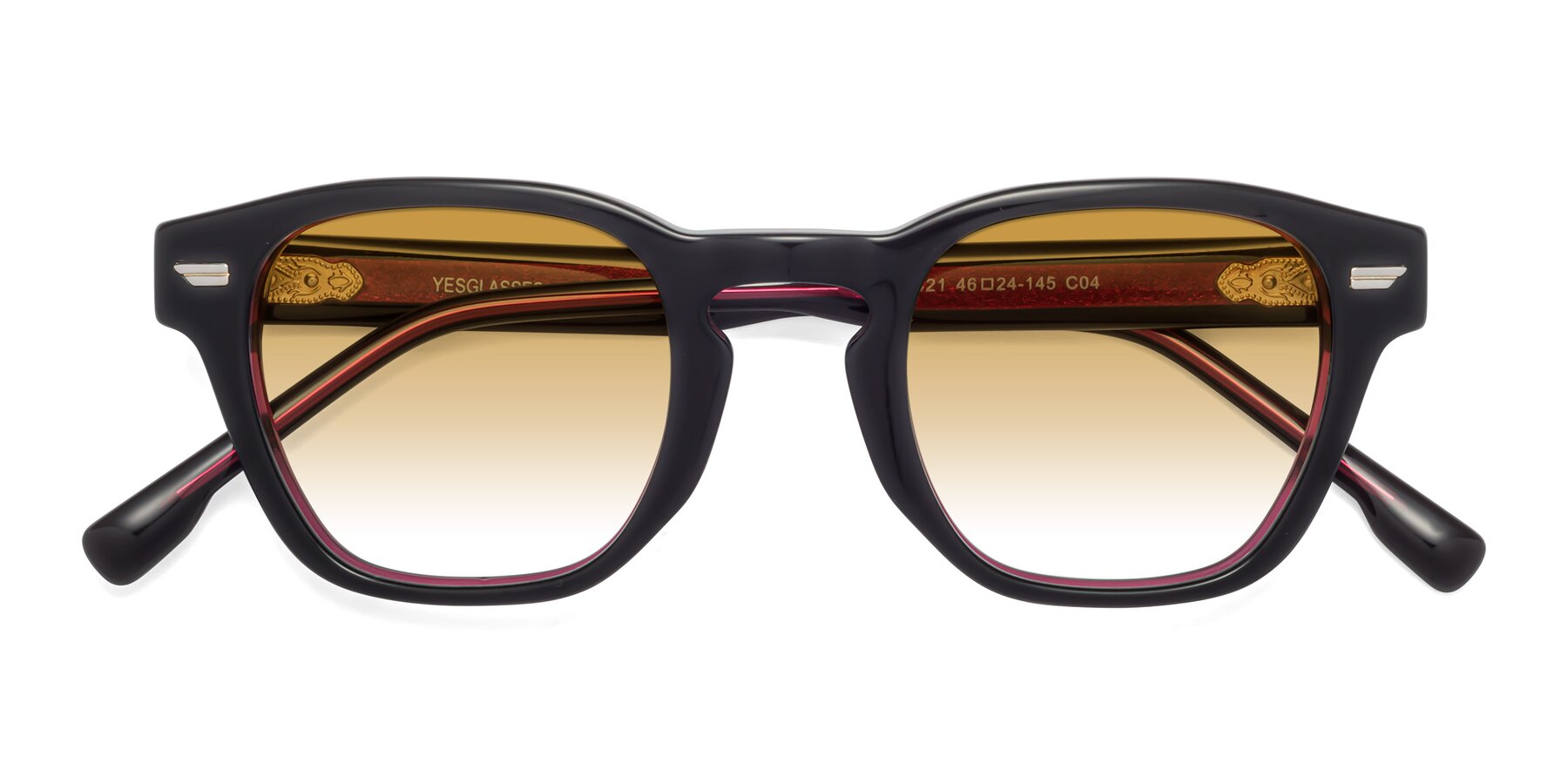 Folded Front of 1421 in Black-Wine with Champagne Gradient Lenses