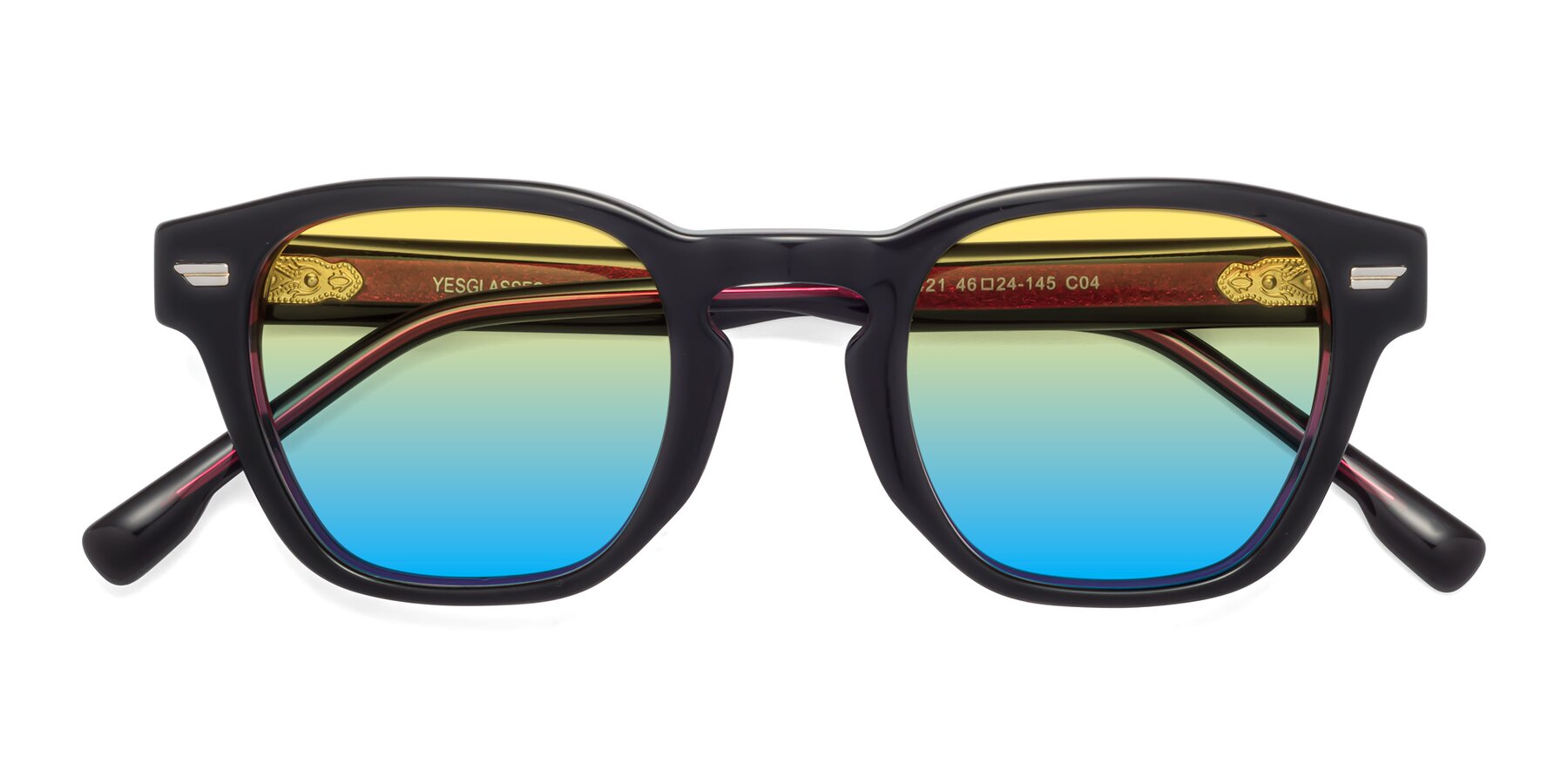 Folded Front of Costa in Black-Wine with Yellow / Blue Gradient Lenses