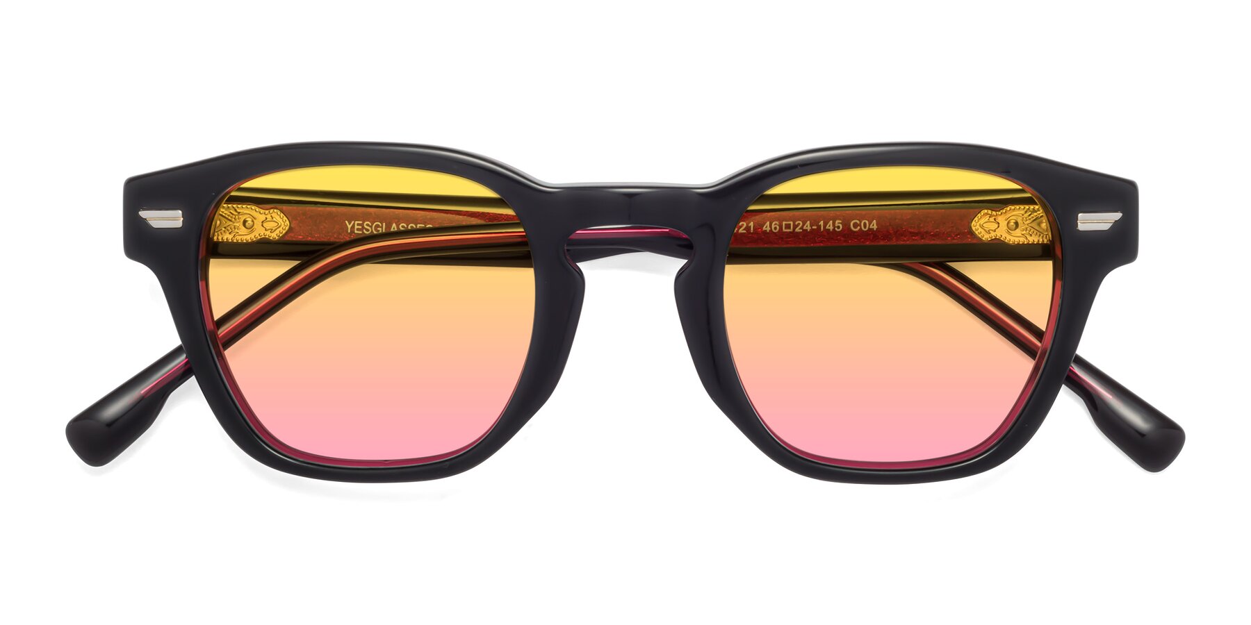 Folded Front of 1421 in Black-Wine with Yellow / Pink Gradient Lenses