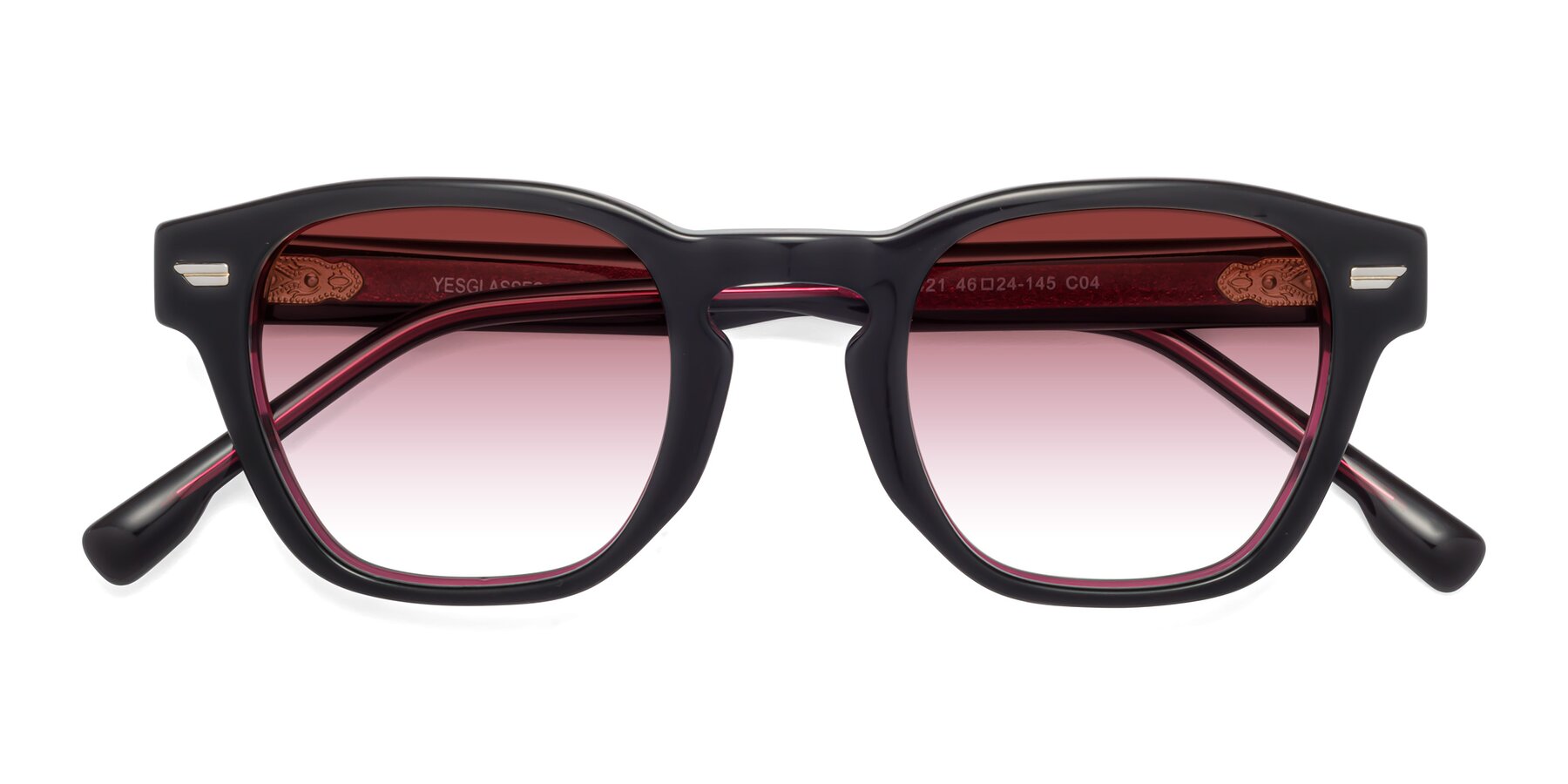 Folded Front of 1421 in Black-Wine with Garnet Gradient Lenses